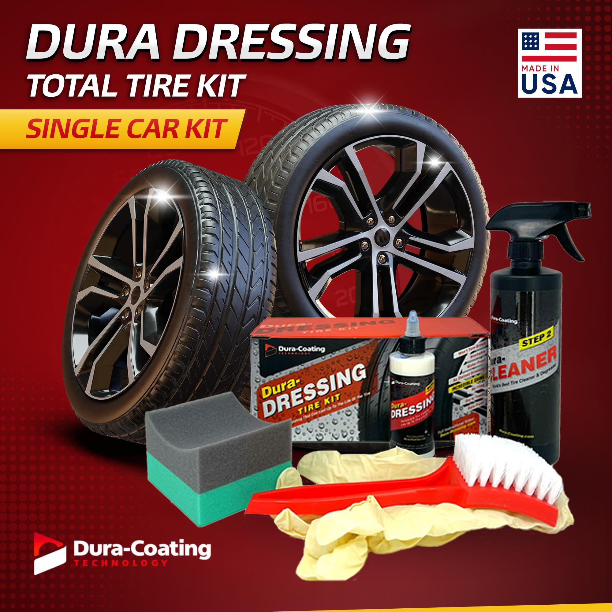 DURA-COATING TECHNOLOGY Dura-Dressing Total Tire Kit - Single Car Tire Dressing & Cleaning Kit Made in USA for a Perfect Shine