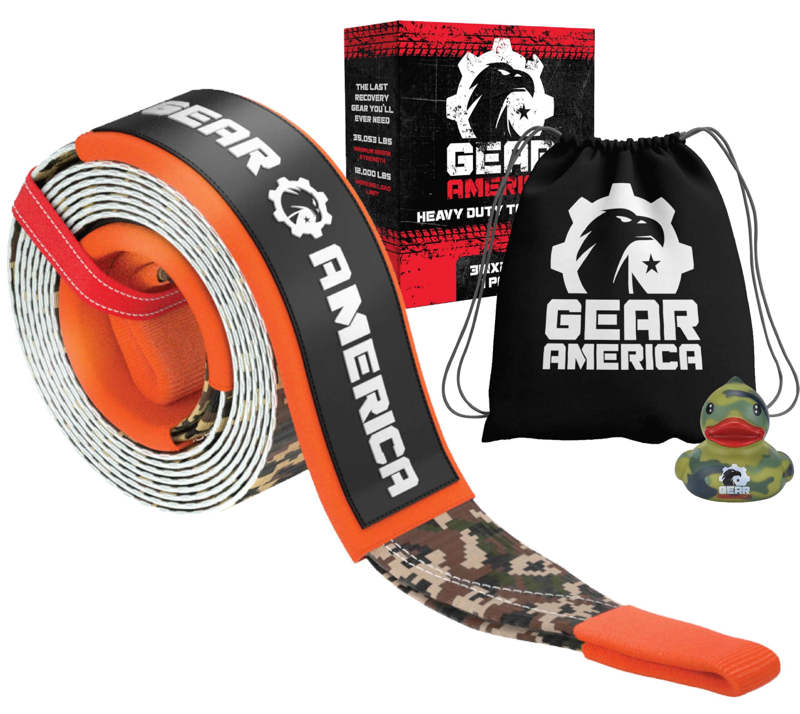 Gearamerica Heavy Duty 3''X20' Tow & Winch Strap - 35,053Lbs Tree Saver, Break Strength Recovery Rope For Offroad & Towing - Wea