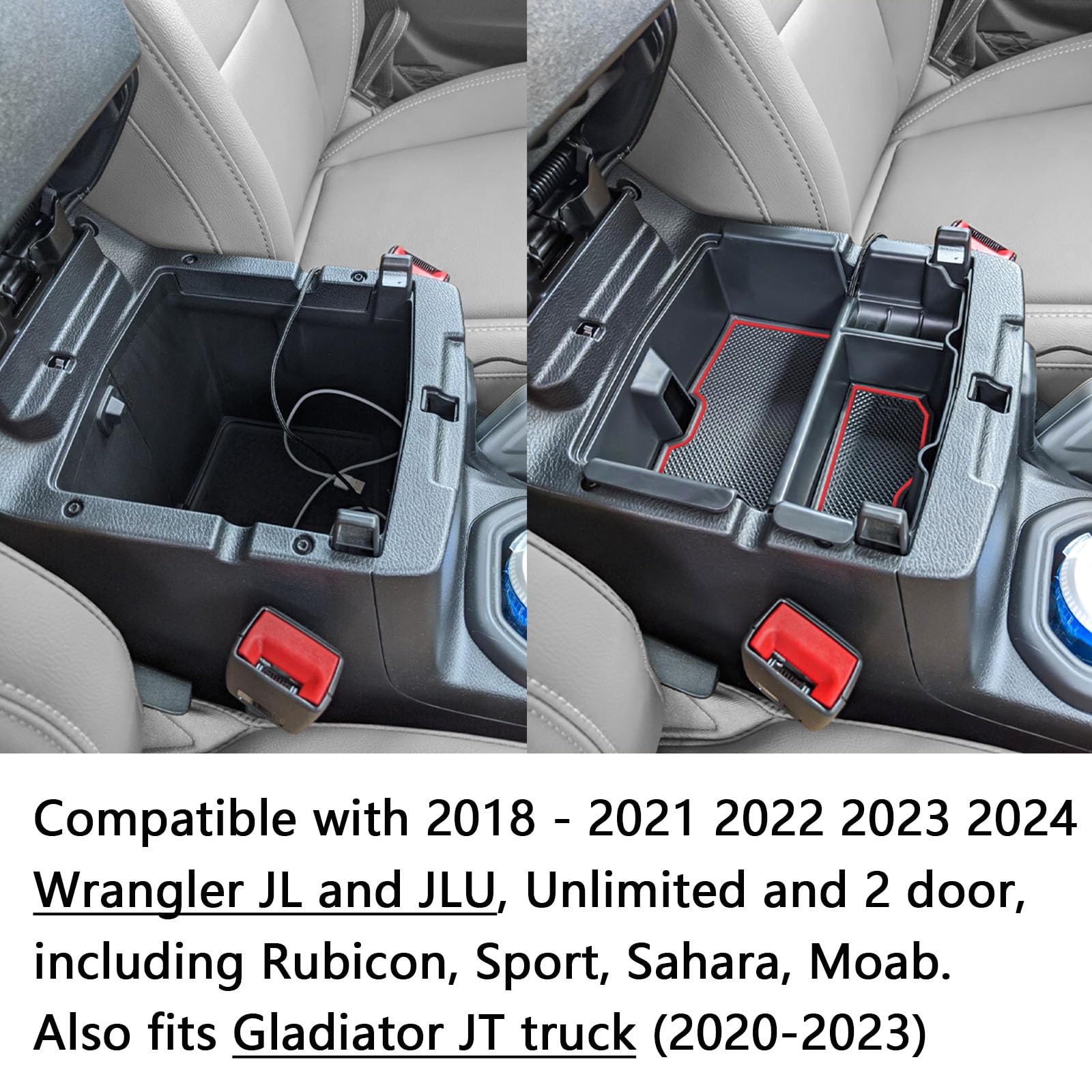 Edbetos Center Console Organizer Tray Compatible With Jeep Wrangler Jl/Jlu 2018-2021 2022 2023 2024 And Gladiator Jt Truck 2020-2023 Insert Accessories - Won'T Covers The Light Inside (Red Trim)