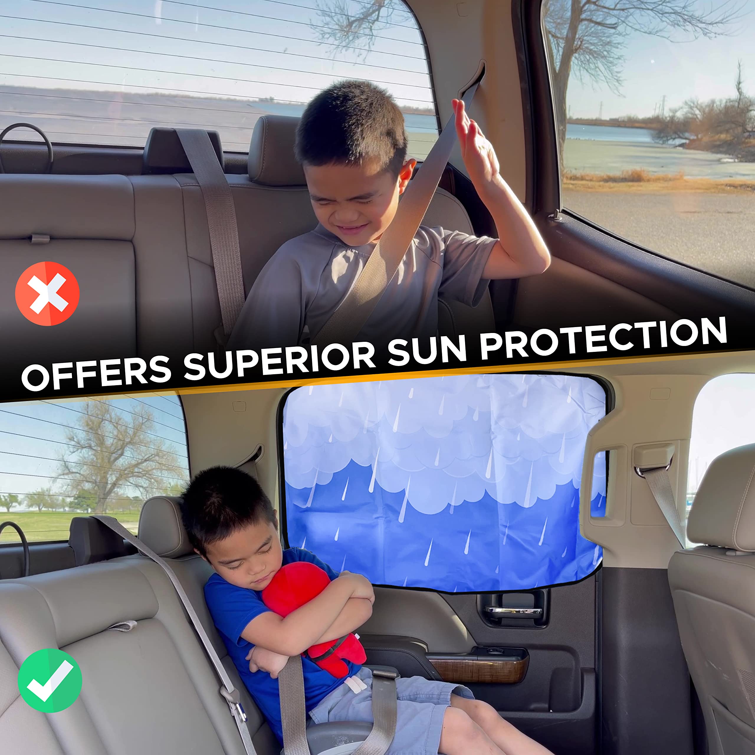 EcoNour Magnetic Side Window Sunshade (2 Pack) | Kids Car Window Shade Blocks Sunlight & Keeps You More Cooler | Universal Rear