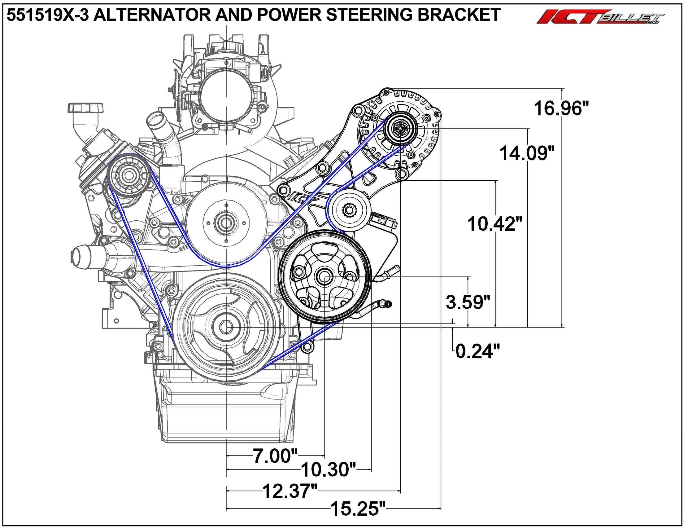 ICT Billet LS Truck/SUV Alternator & Power Steering Pump Bracket, Model 551519X-3, Aluminium, Natural Finish, Fits 1999-2014 Silverado/Sierra