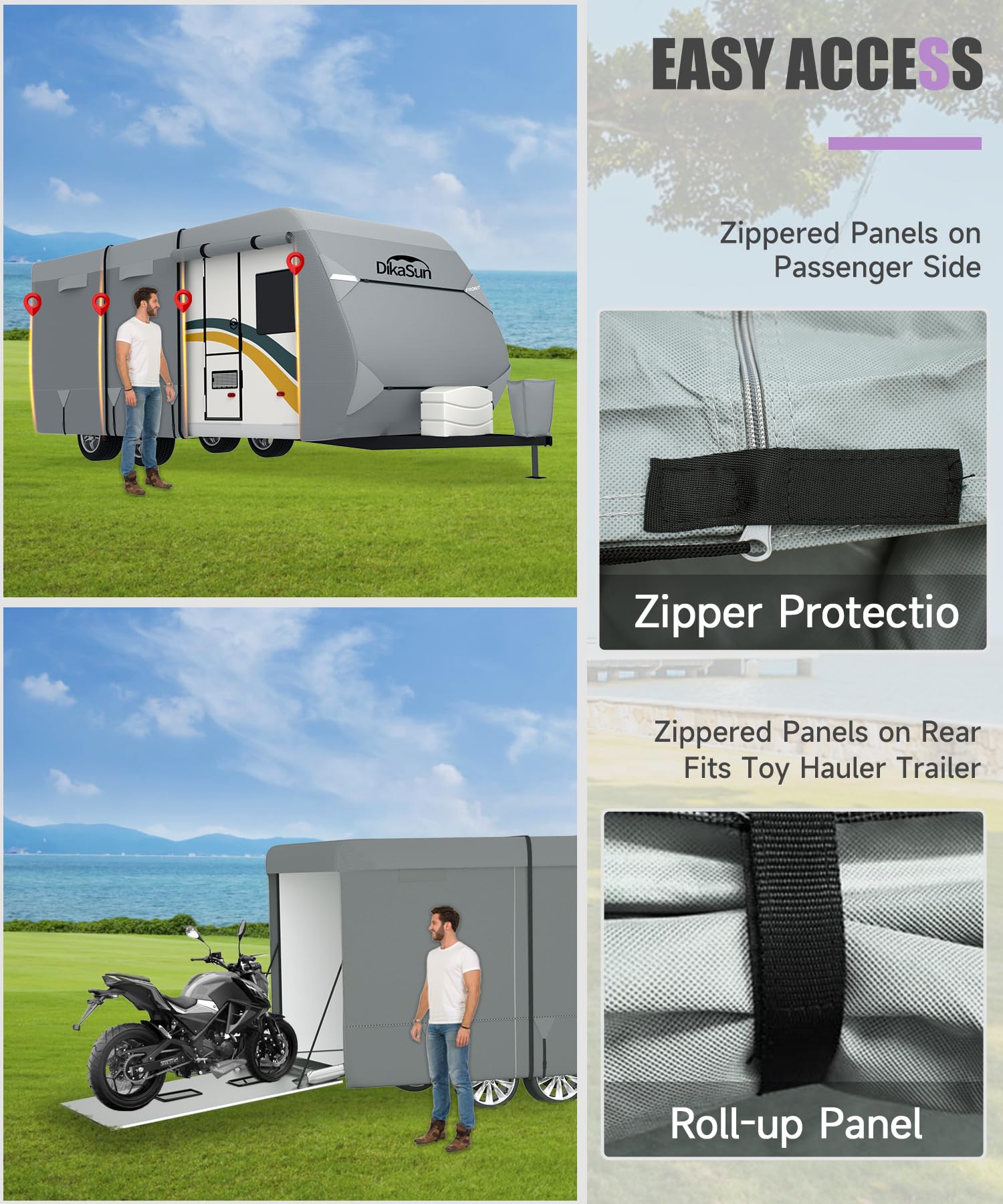 Travel Trailer Rv Cover 20-22 Ft, 7 Layers Top Waterproof Camper Cover, Heavy Duty Toy Hauler Rv Cover For Winter Snow With Tong
