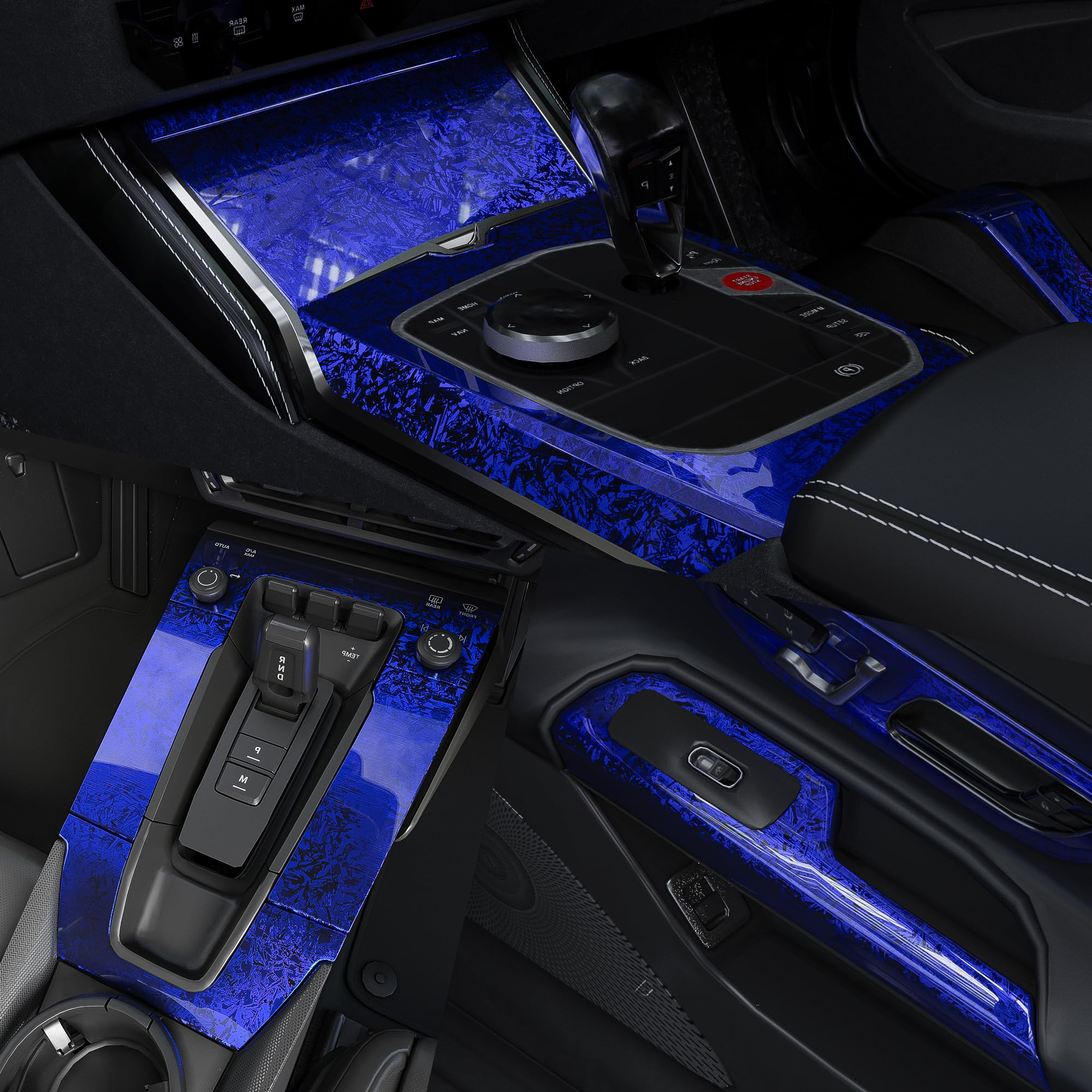 Lypumso Eletroplated Forged Carbon Fiber Vinyl Wrap, Gloss Blue Plating Chrome Mirror Car Wrap Vinyl Diy Auto Sticker Decal Film