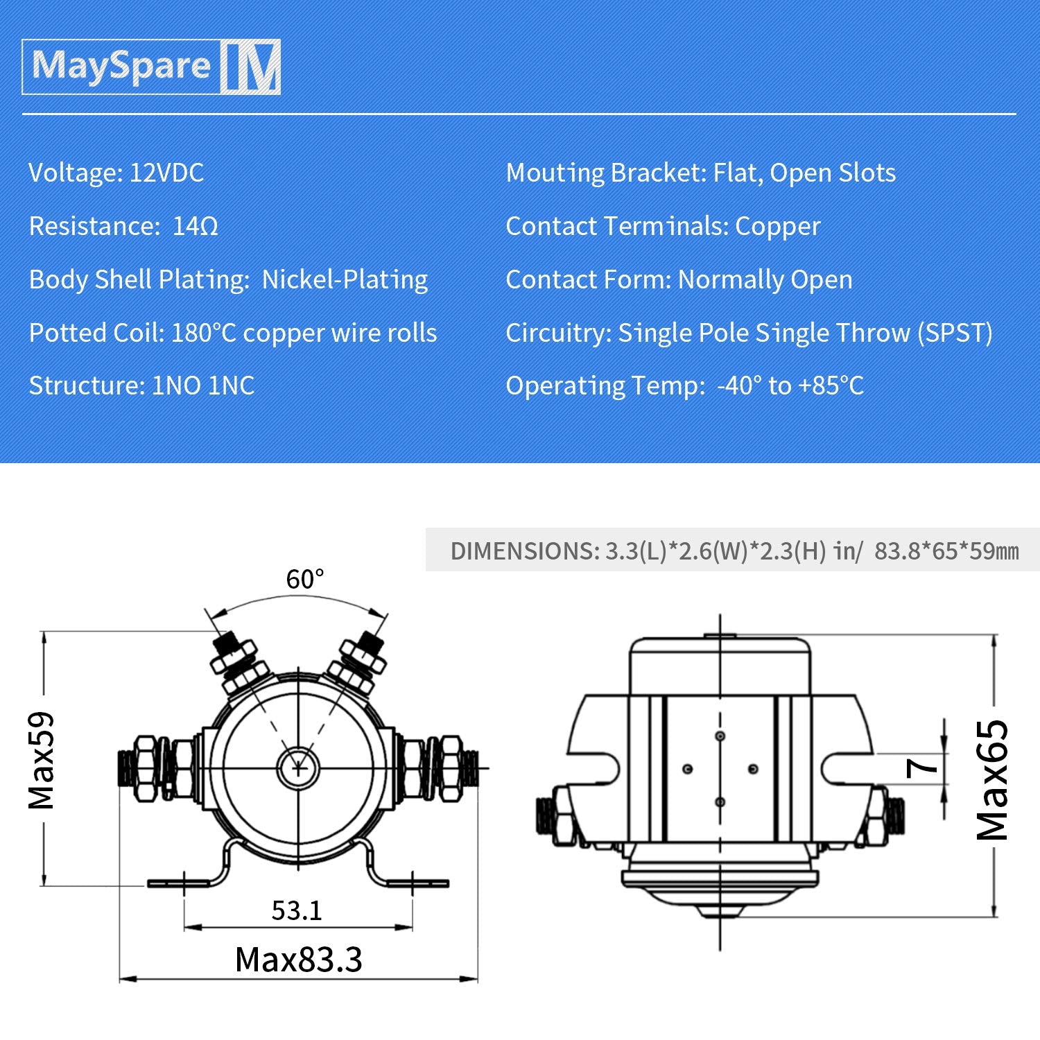 Max 300A Heavy Duty Solenoid Relay Nickel-Plating For Golf Carts, Winch, Marine In Rush 12Vdc