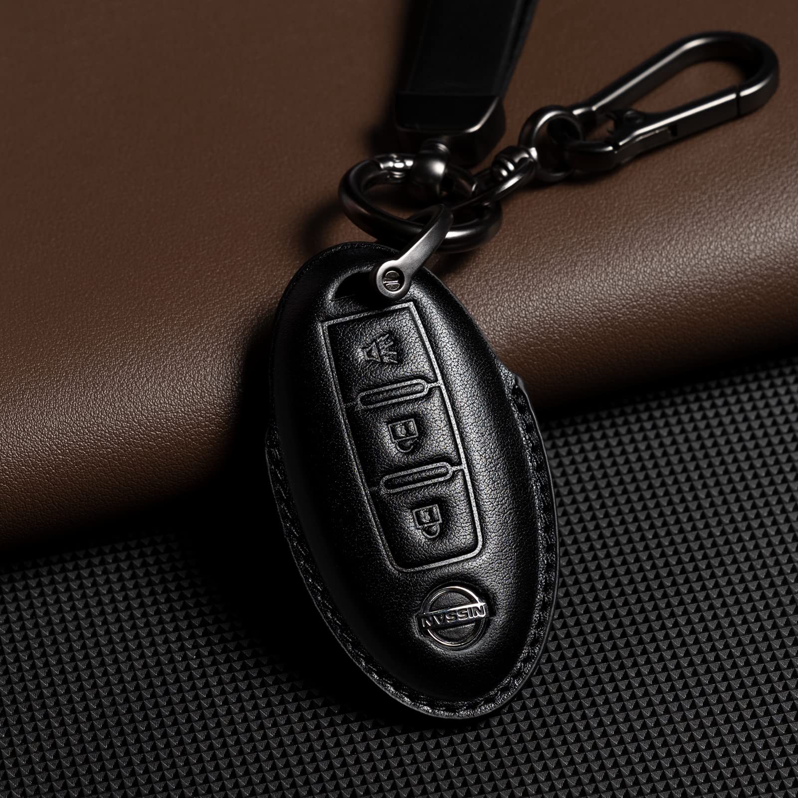 Smyfob Nissan Key Fob Cover Leather Lanyard Keychain Holder Car Key Case Protector 370z Frontier Juke Kicks Titan Accessories 3