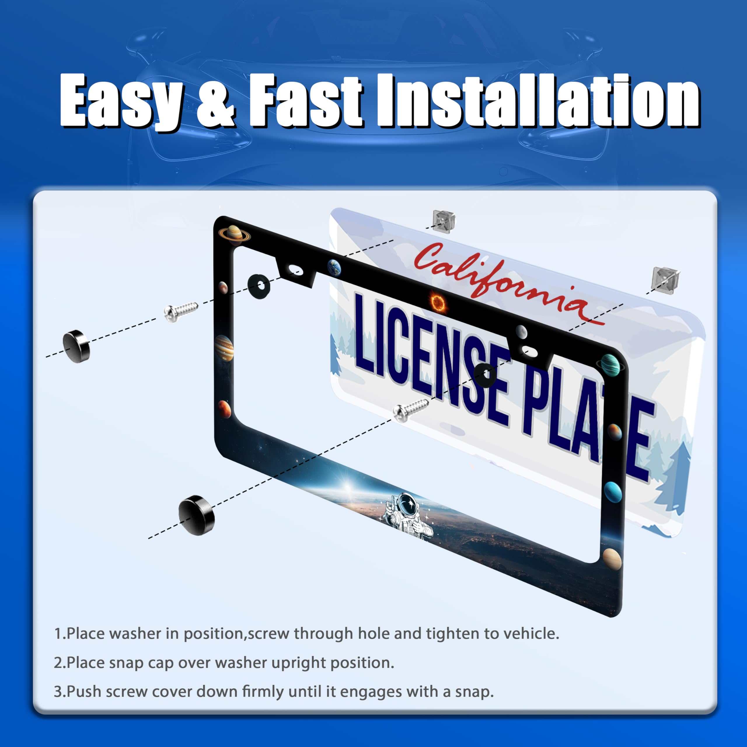 Planets License Plate Frame Funny Beautiful Space License Plate Stainless Steel Colorful License Plate Holder Galaxy Car Accesso