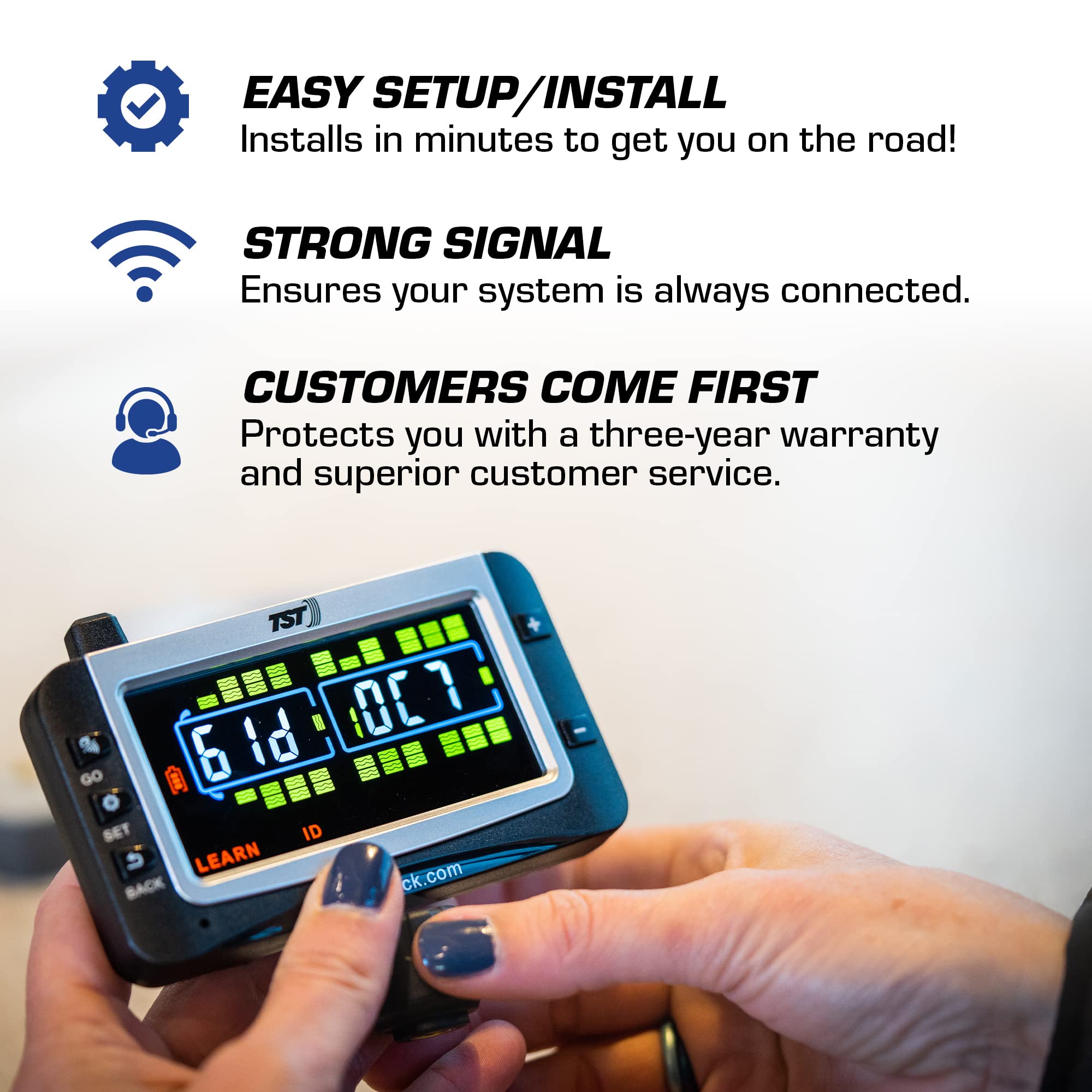 Tst 507 Tire Pressure Monitoring System With 4 Cap Sensors And Color Display For Metal/Rubber Valve Stems By Truck System Techno