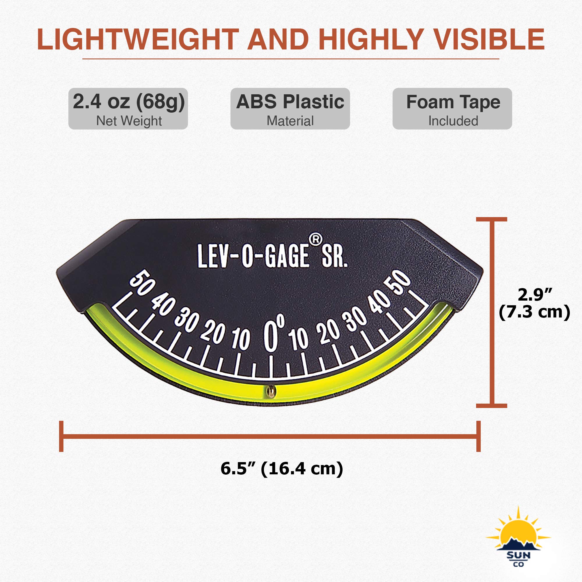 Sun Company Lev-o-gage Sr. Inclinometer and Tilt Gauge - Level for RV, Trailer, Camper, or 5th Wheel | Made in USA Leveling Gauge with High-Bond Adhesive