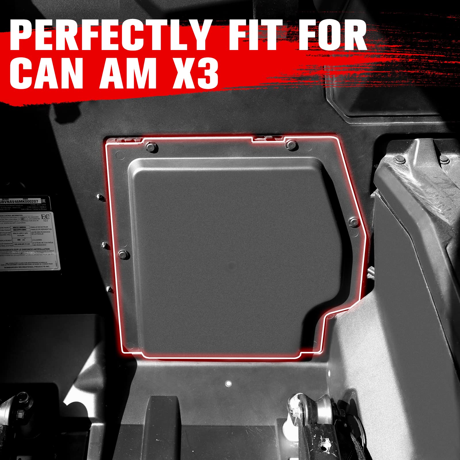 A & Utv Pro Battery Cover Plate Kit For Can Am Maverick X3 Max 2017-2024 2025 All Models Accessories, Black, 1Pcs