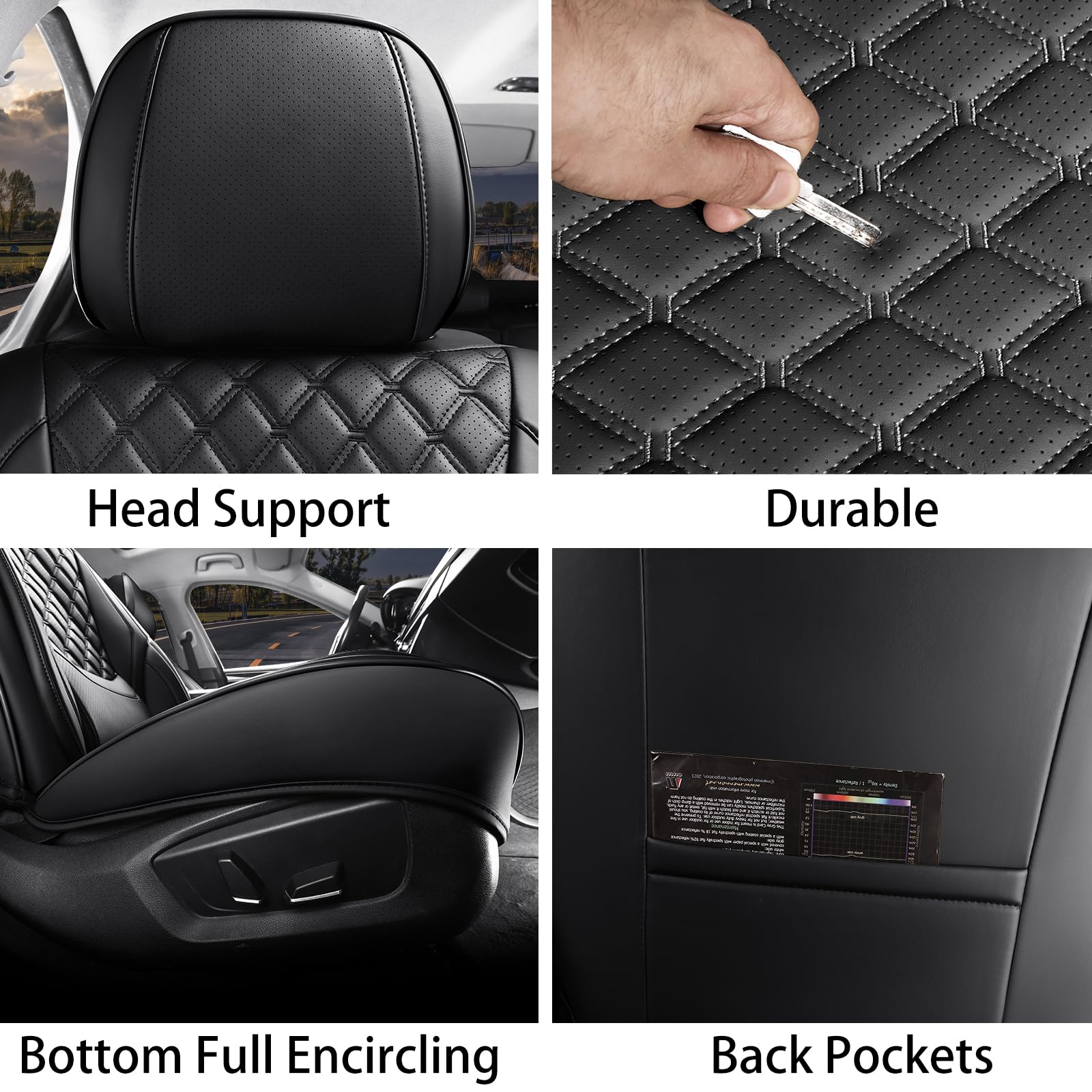 Sxikin Car Seat Covers Full Set Black, Luxury Faux Leather Car Seat Covers Waterproof Non-Slip Seat Protector Universal Fit For