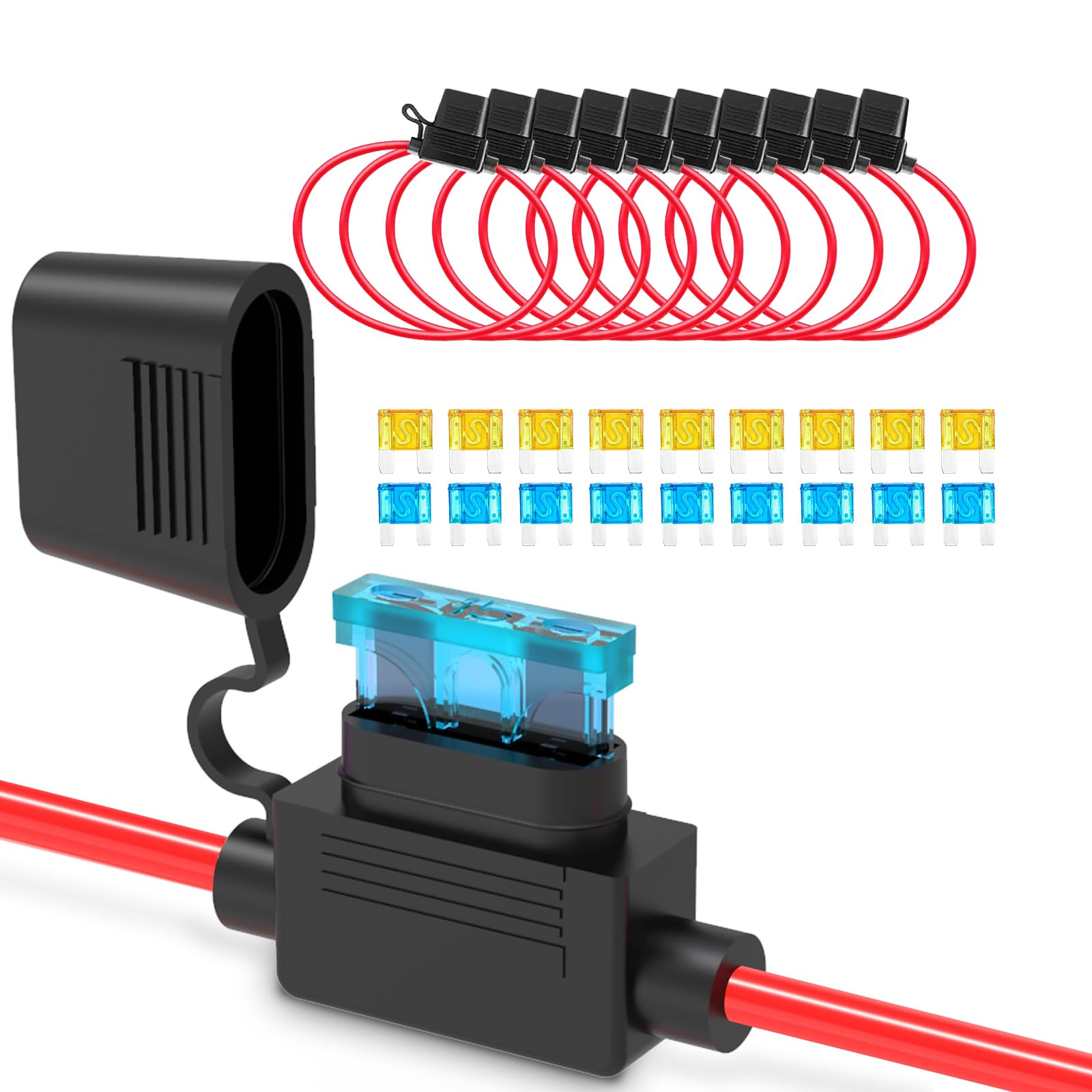 Recoil Fh12-10 10 Pack Atc/Ato Inline 12Awg Fuse Holder With 10Pcs 15A & 20A Fuses