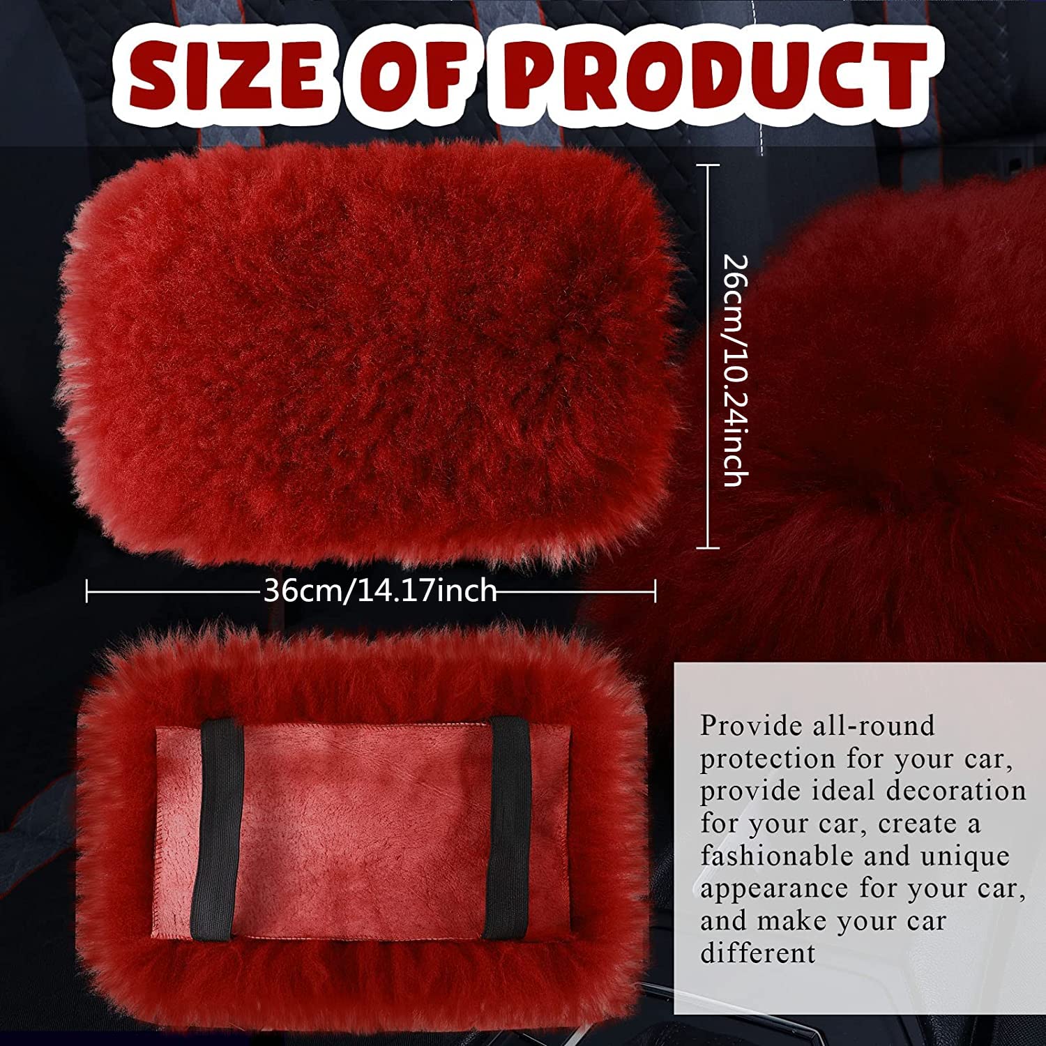 Frienda Furry Armrest Cover Auto Center Console Cover Car Soft Console Pad, Real Sheepskin Wool Soft Fluffy Auto Center Armrest