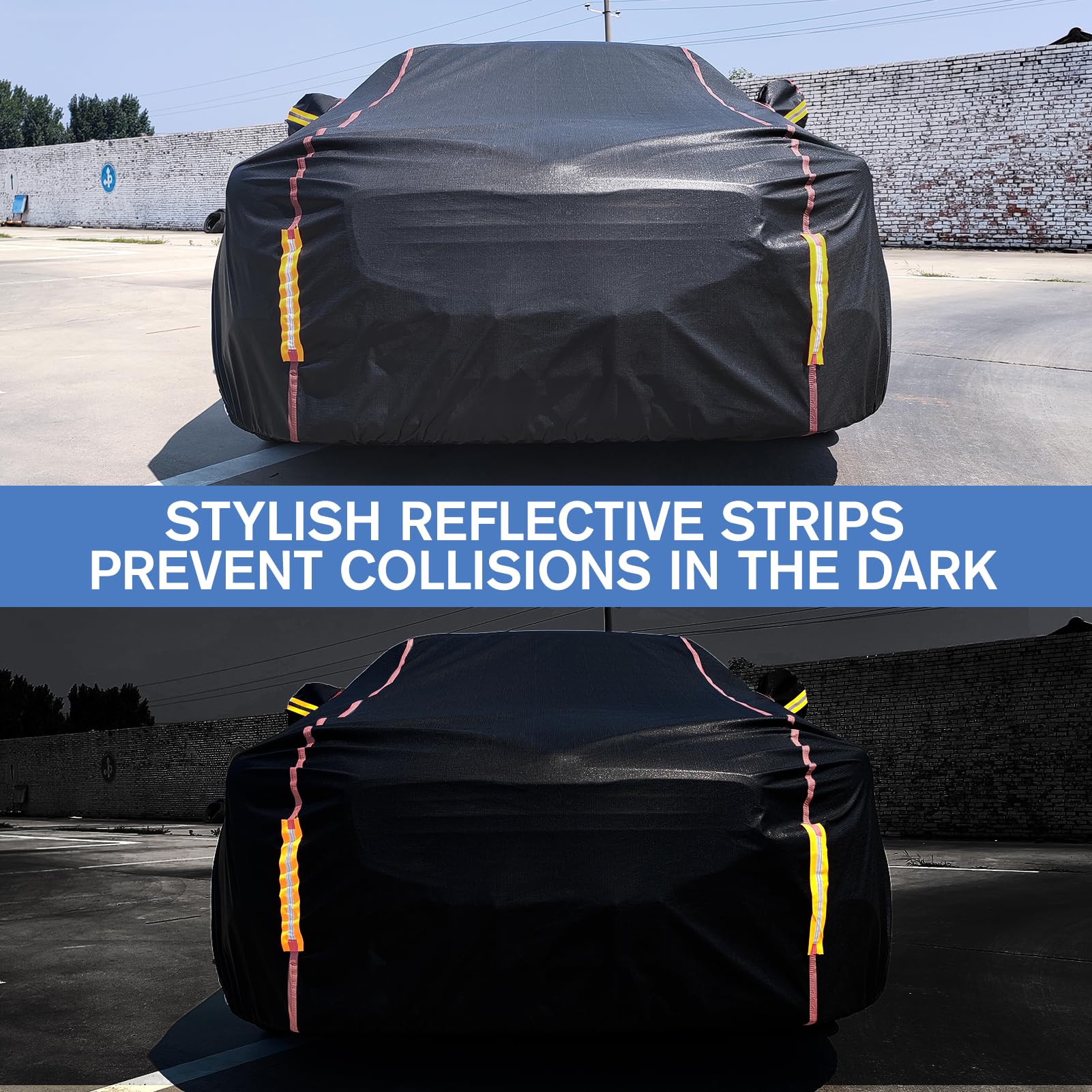 Car Cover Waterproof All Weather, 6 Layers Full Exterior Covers With Zipper Cotton, Mirror Pocket. Outdoor Car Cover Uv Snow Rai