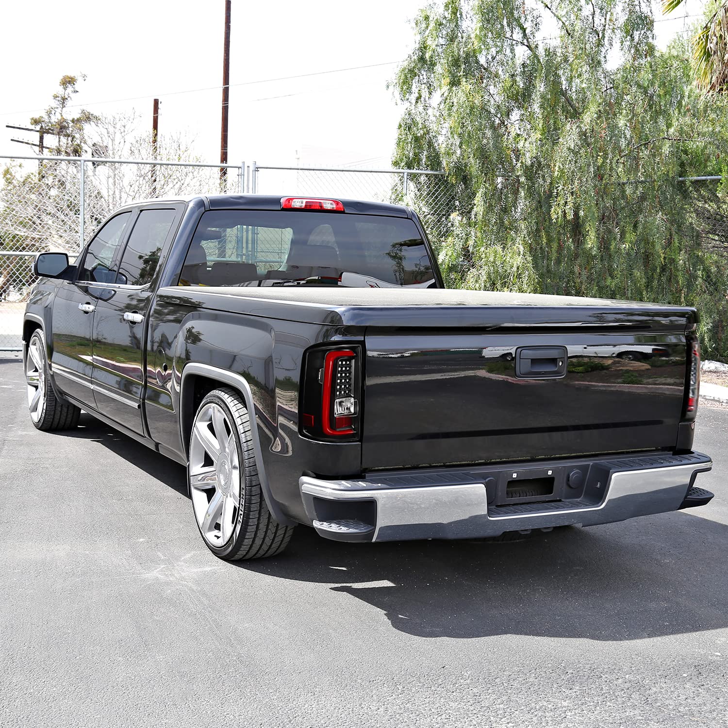 Spec-D Tuning Black Housing Clear Lens Red LED Bar Tail Lights Compatible with 2014-2018 GMC Sierra 1500, 2014-2018 GMC Sierra 2500HD, 2014-2018 GMC Sierra 3500HD, Left + Right Pair Assembly