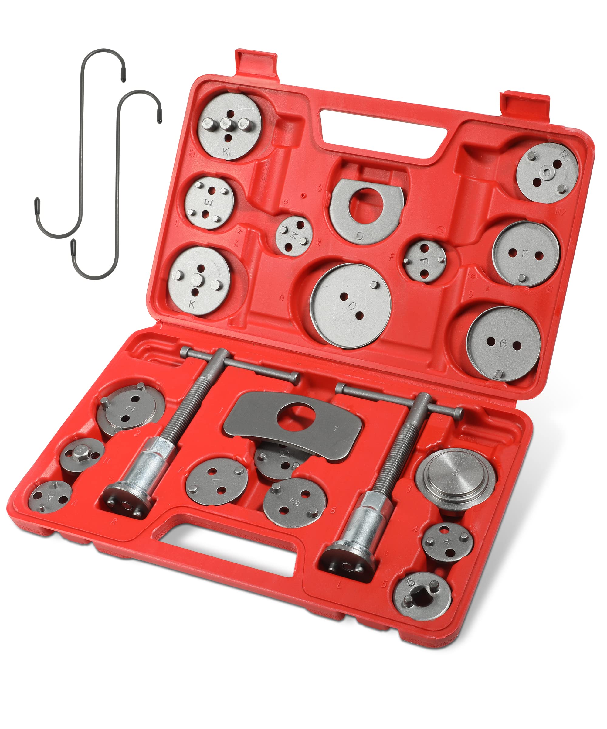 Yakefly 24Pieces Brake Caliper Tool,Universal Disc Brake Caliper Wind Back Tool And Piston Compression Sets,Heavy Duty Brake Caliper Compression Tool Caliper Piston Tool (Red)