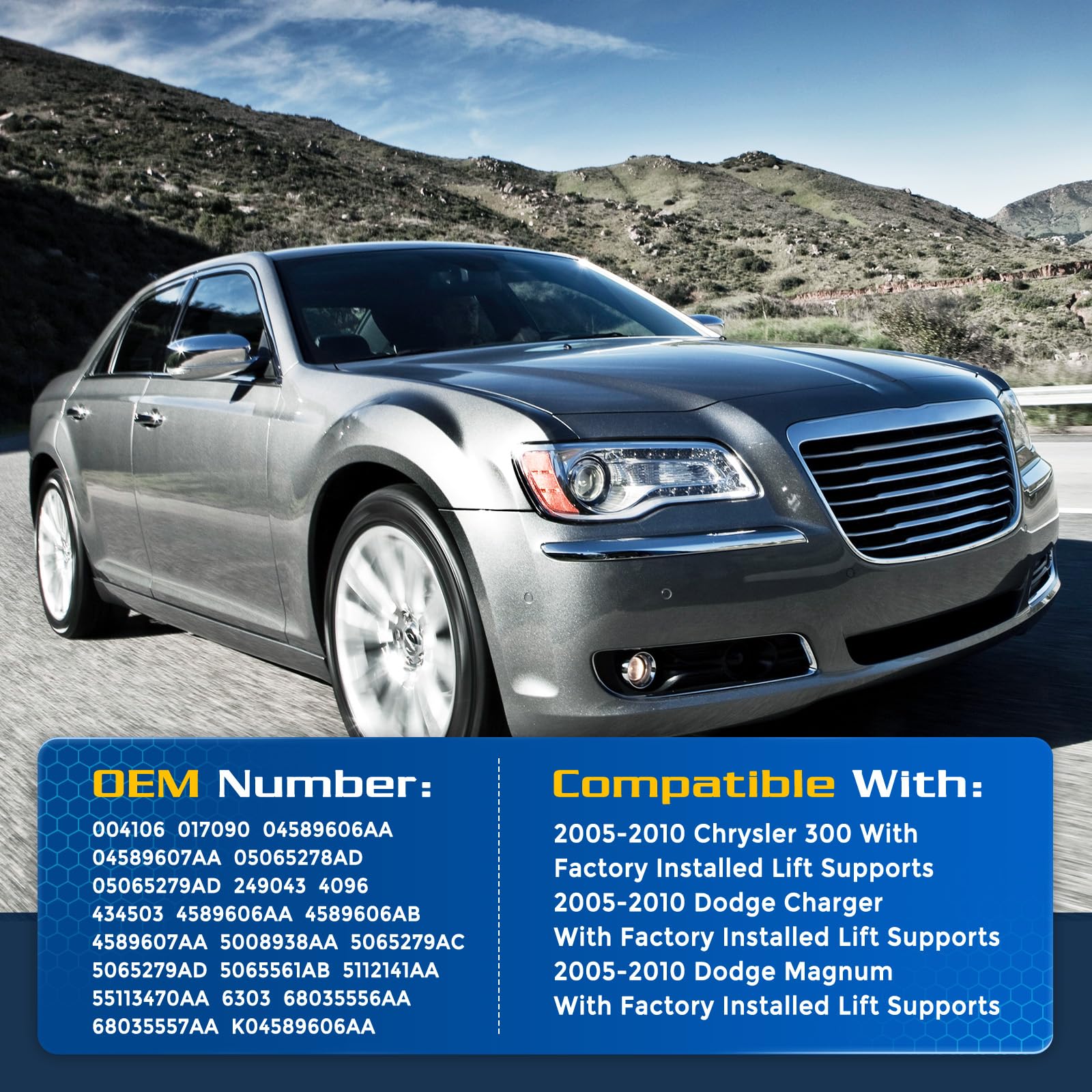 Arana Hood Struts Lift Support For Dodge Charger 2005-2010, Front Hood Replacement Shocks Fits 2005-2010 Chrysler 300, Replace 0