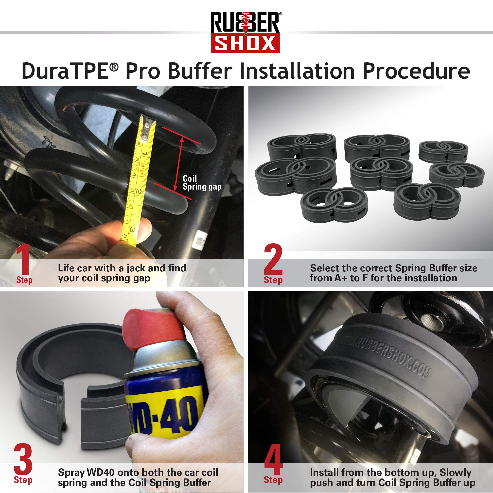 U.S. Rubbershox Duratpe Series Front-Rear Car Coil Spring Buffer Cushion/Automotive Suspension Shock Absorber Retainer Performance Booster Kit Universal Type A-F Vehicle Auto Parts (Csb Pro, A-)