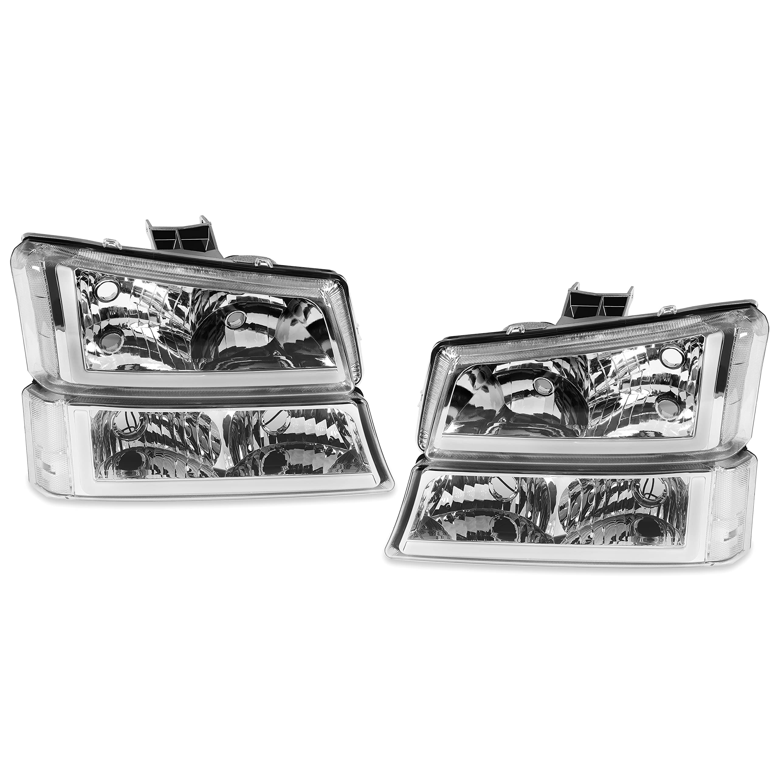 Kojem Led Drl Headlight Bumper Lamps Compatible With 03-07 Chevy Avalanche Silverado 1500 2500 3500 Led Tube Bar Bumper Parking Lights Headlamps (Clear Lens Black Housing) 1 Pair Left Right