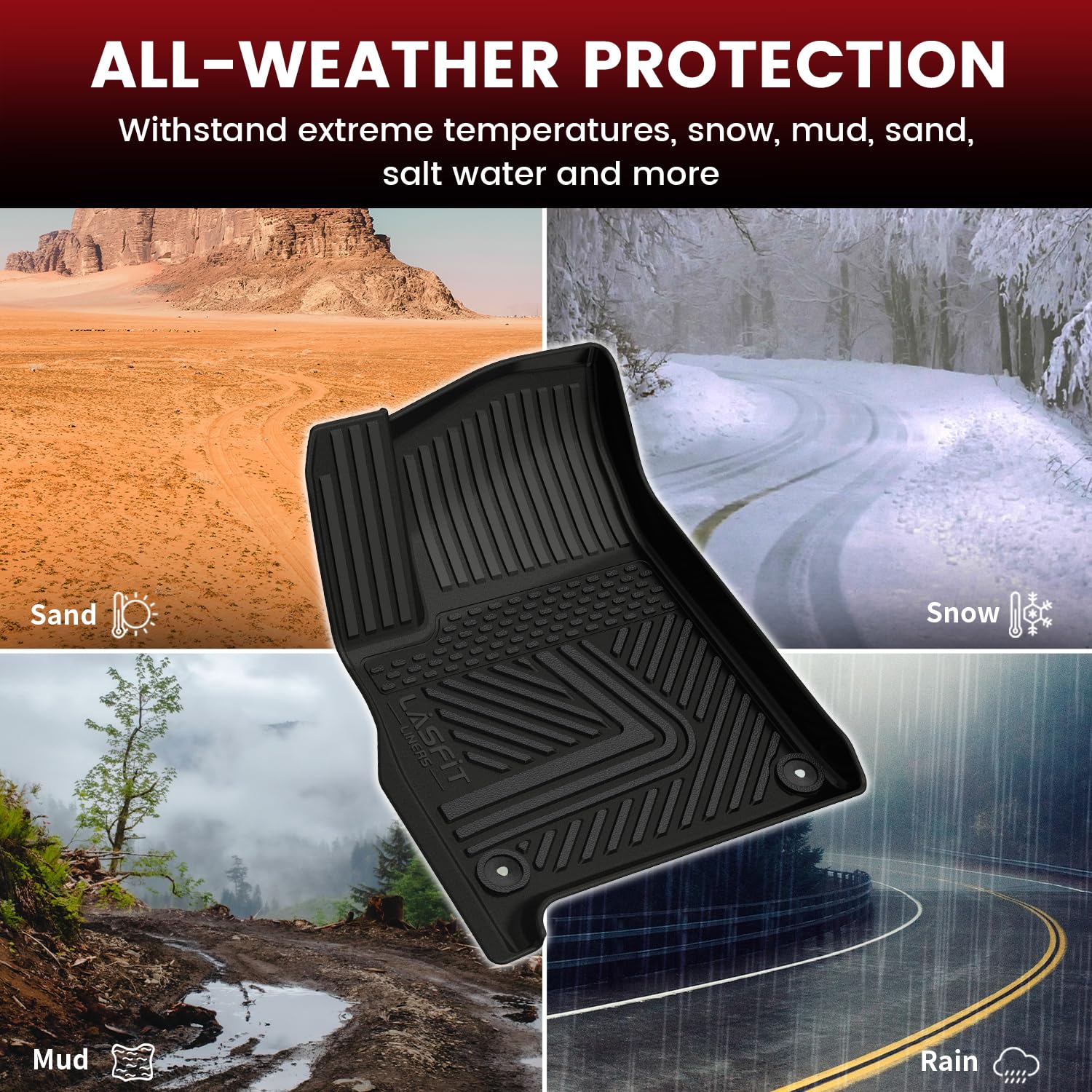 Lasfit Floor Mats For Rivian R1T 2022 2023 2024, All Weather Floor Liner Tpe Custom Fit Car Mats For Rivian R1T 1St & 2Nd Row Ru