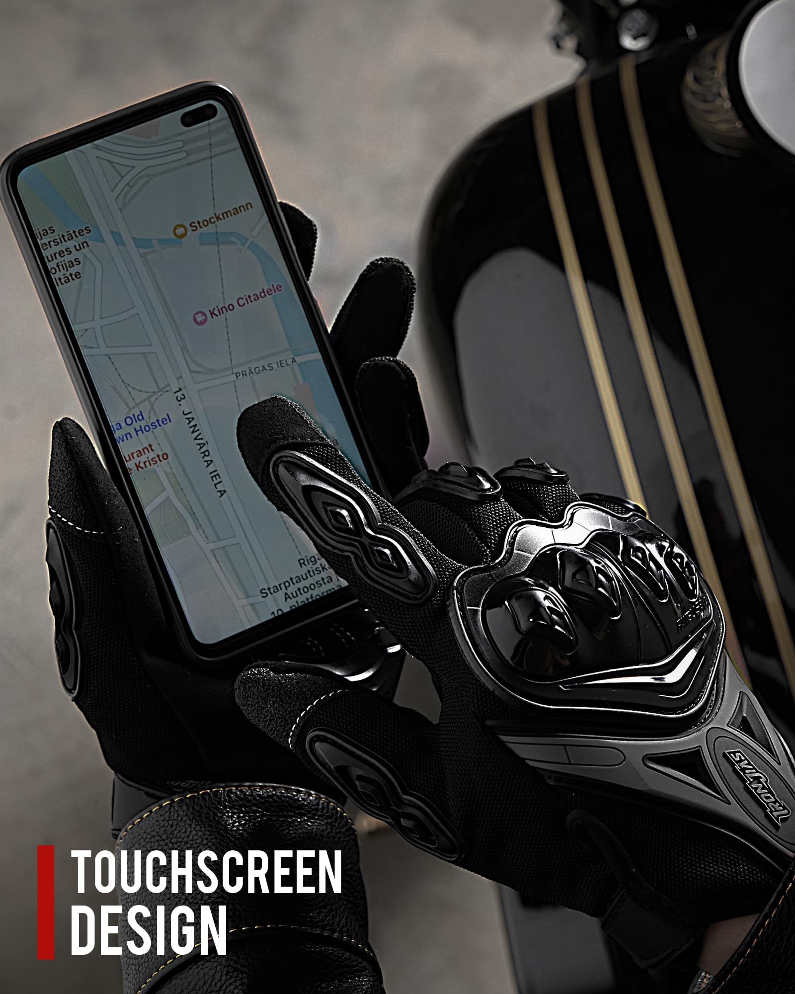 Iron Jia'S Motorcycle Gloves Full Finger Durable For Road Racing Bike Summer Spring Powersports Support Touch Screen Black-L