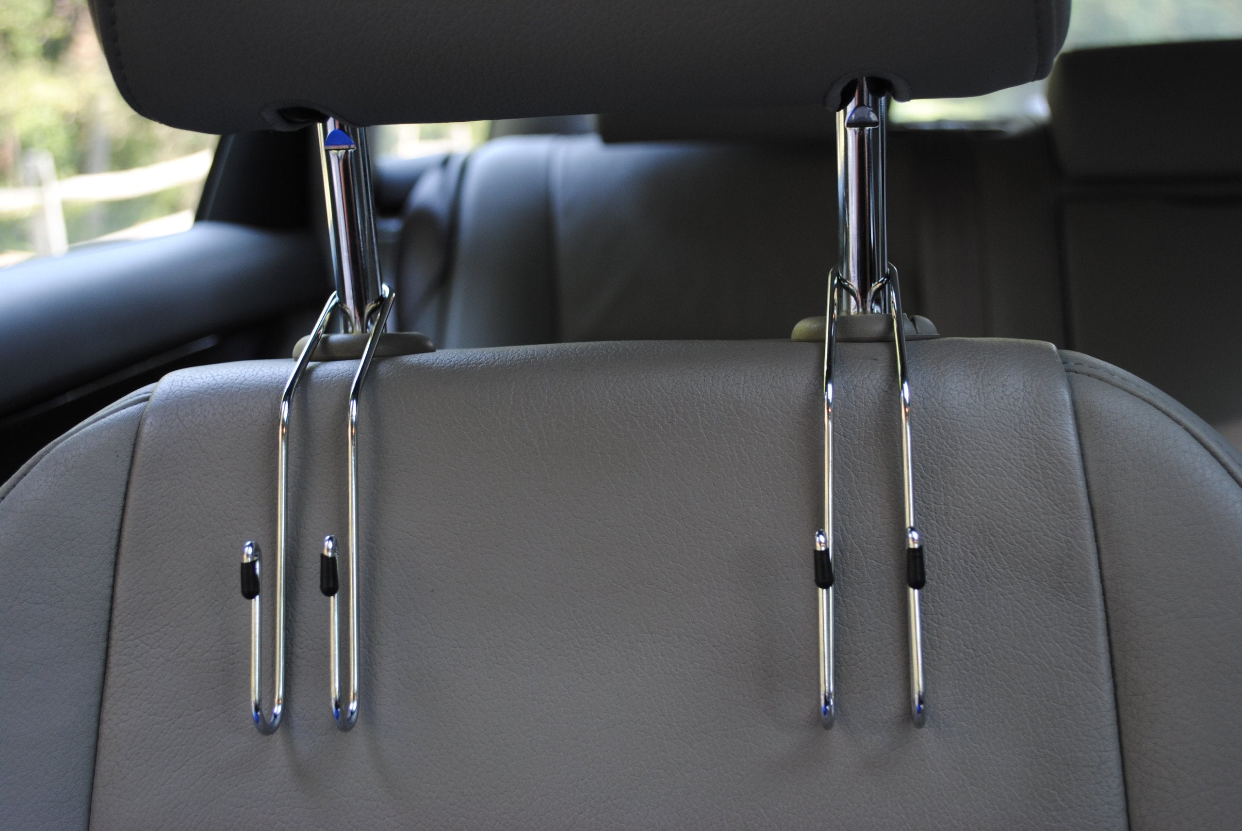 Maxsa 20057 Metal Headrest Hanger 2 Hooks For Bags, Purses And Car Storage (2-Pack), Chrome