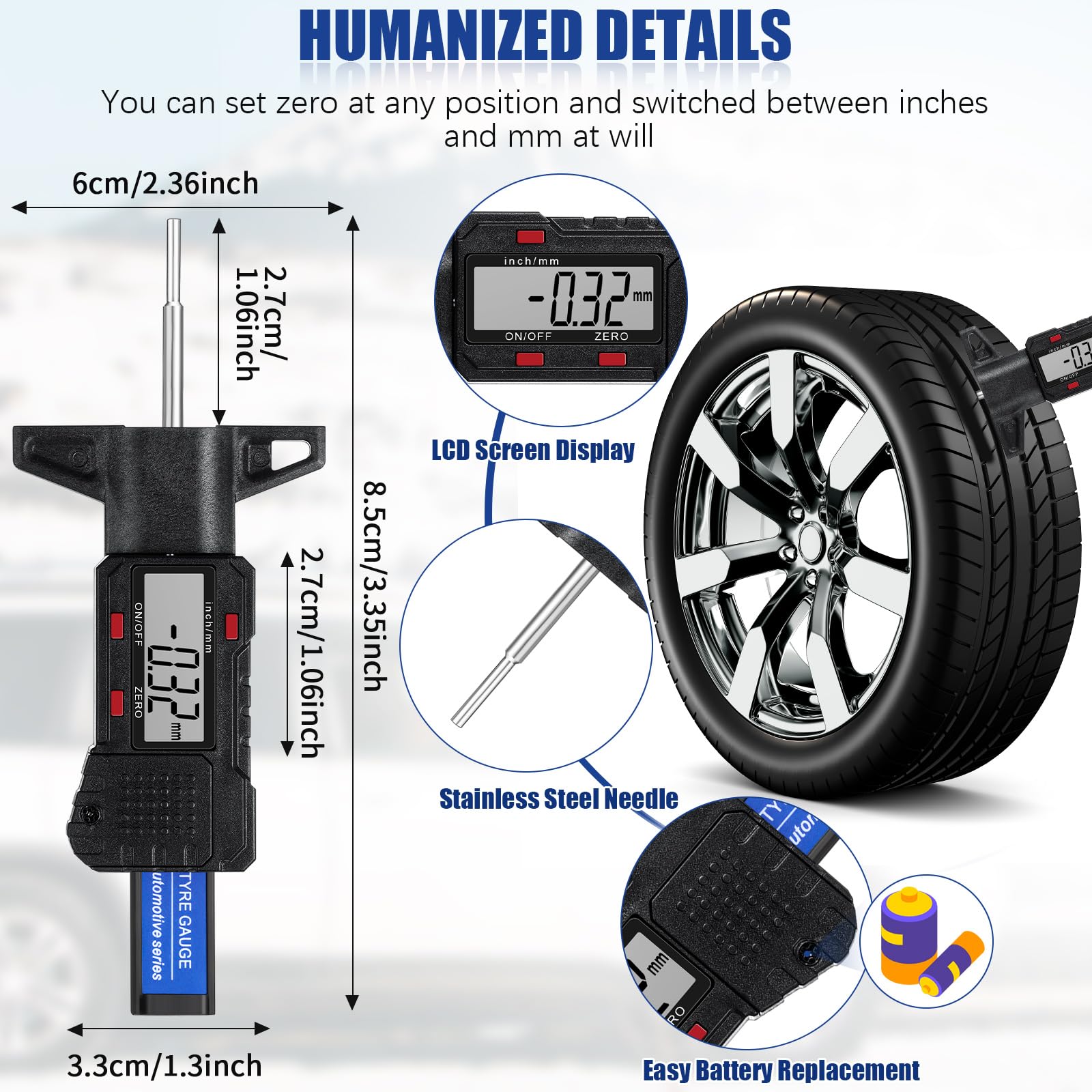 Frienda 3 Pieces Tire Tread Depth Gauge Tool Digital Tread Depth Gauge Brake Lining Thickness Ruler Coded Tire Automotive Brake