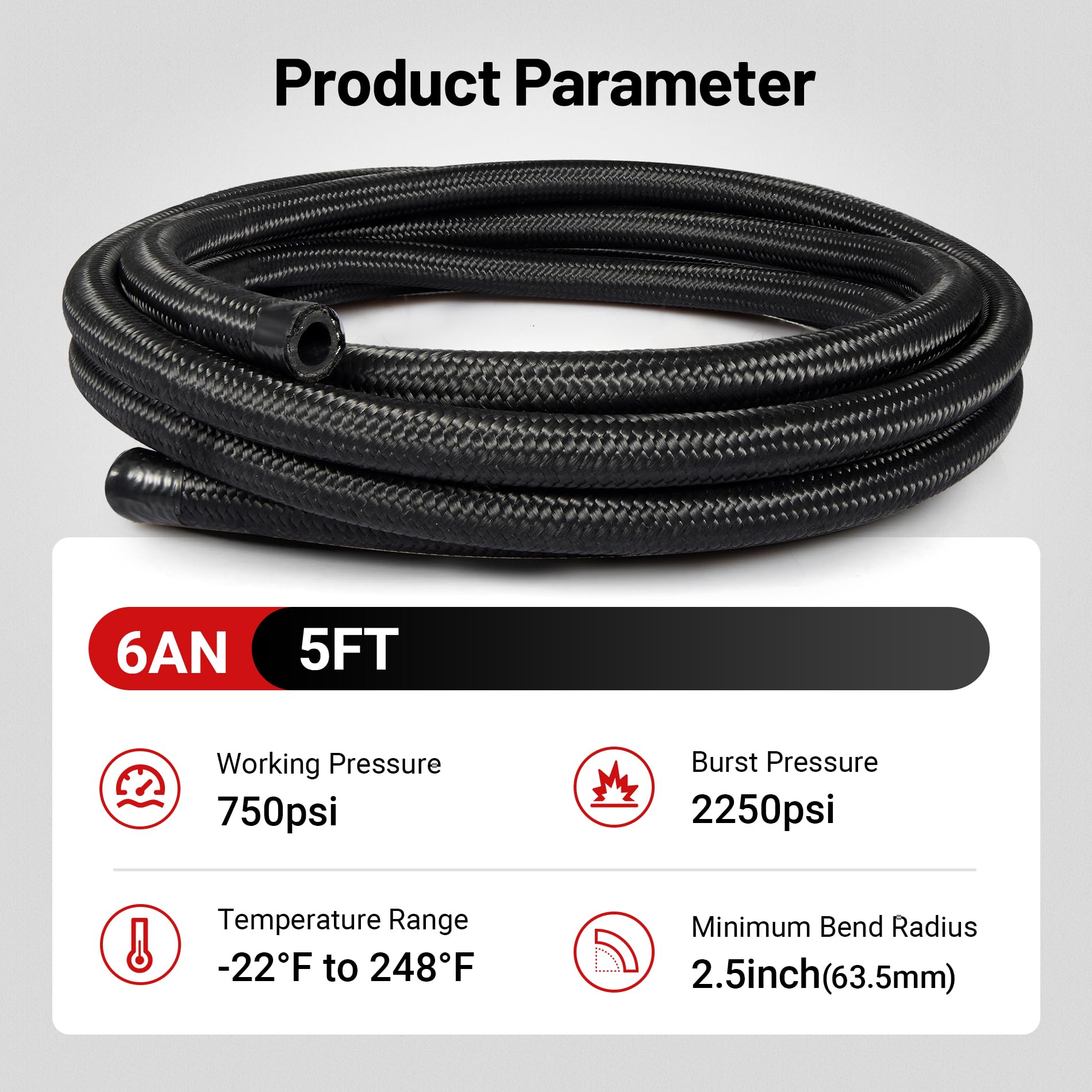 Evil Energy 6An Fuel Line, An6 Braided Fuel Hose Nylon Cpe 5Ft Black