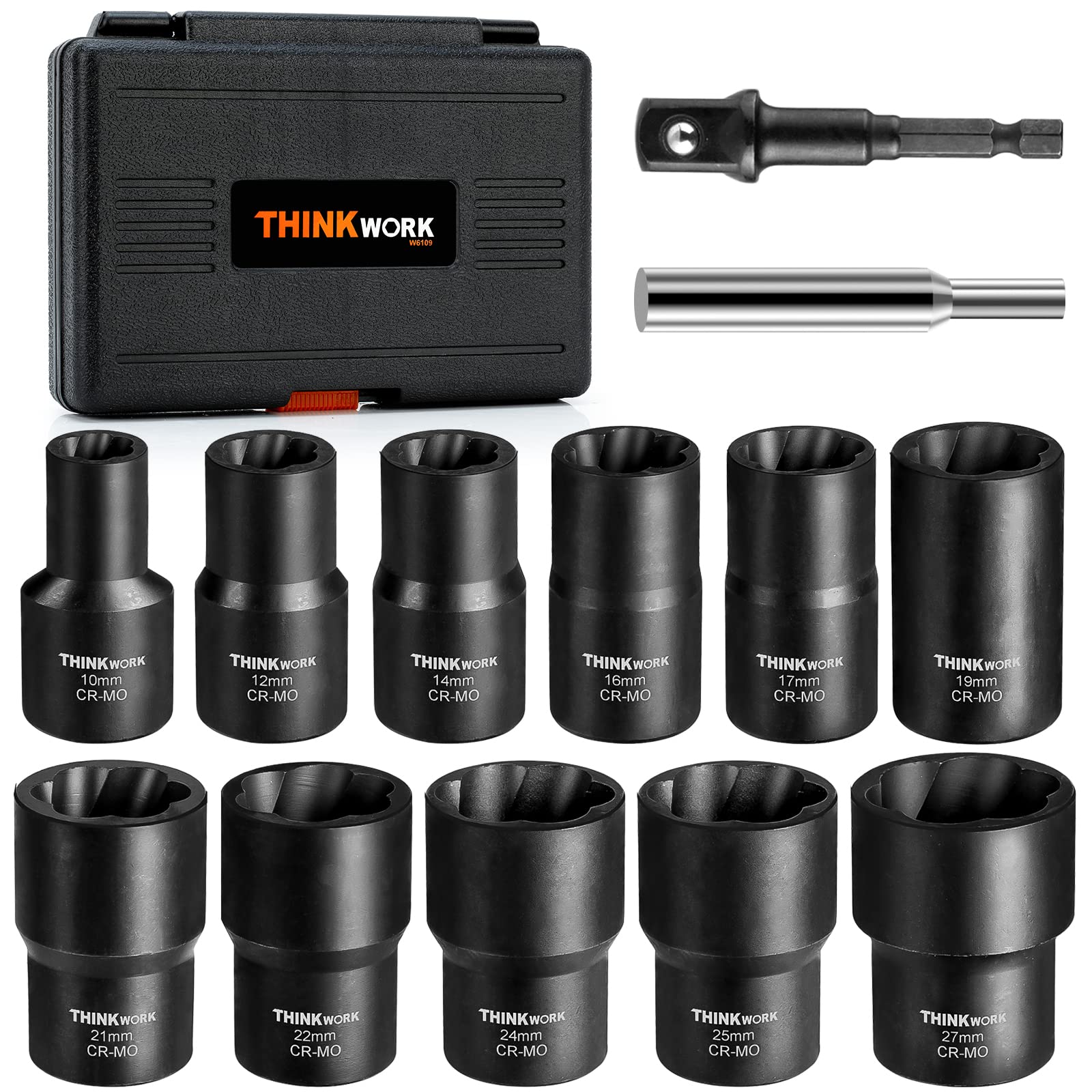 Thinkwork 1/2 Inch Drive Lug Nut Removal Tool, 13 Pieces Wheel Lock Removal Kit, Lug Nut Remover For Stripped, Rounded, Damaged,