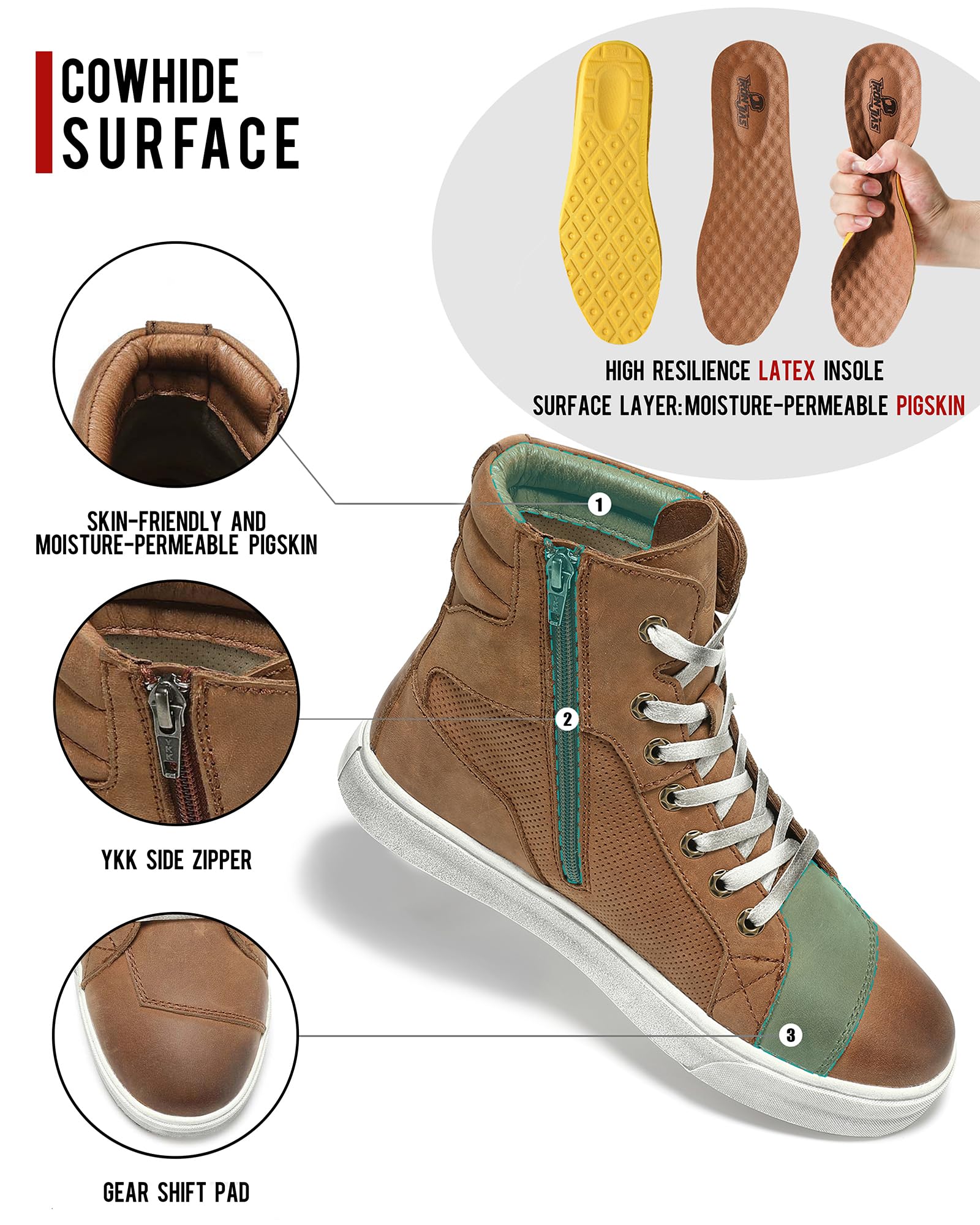 Borleni Leather Motorcycle Breathable Riding Shoes - Casual Outdoor Street Motorcycle Boots For Men Brown