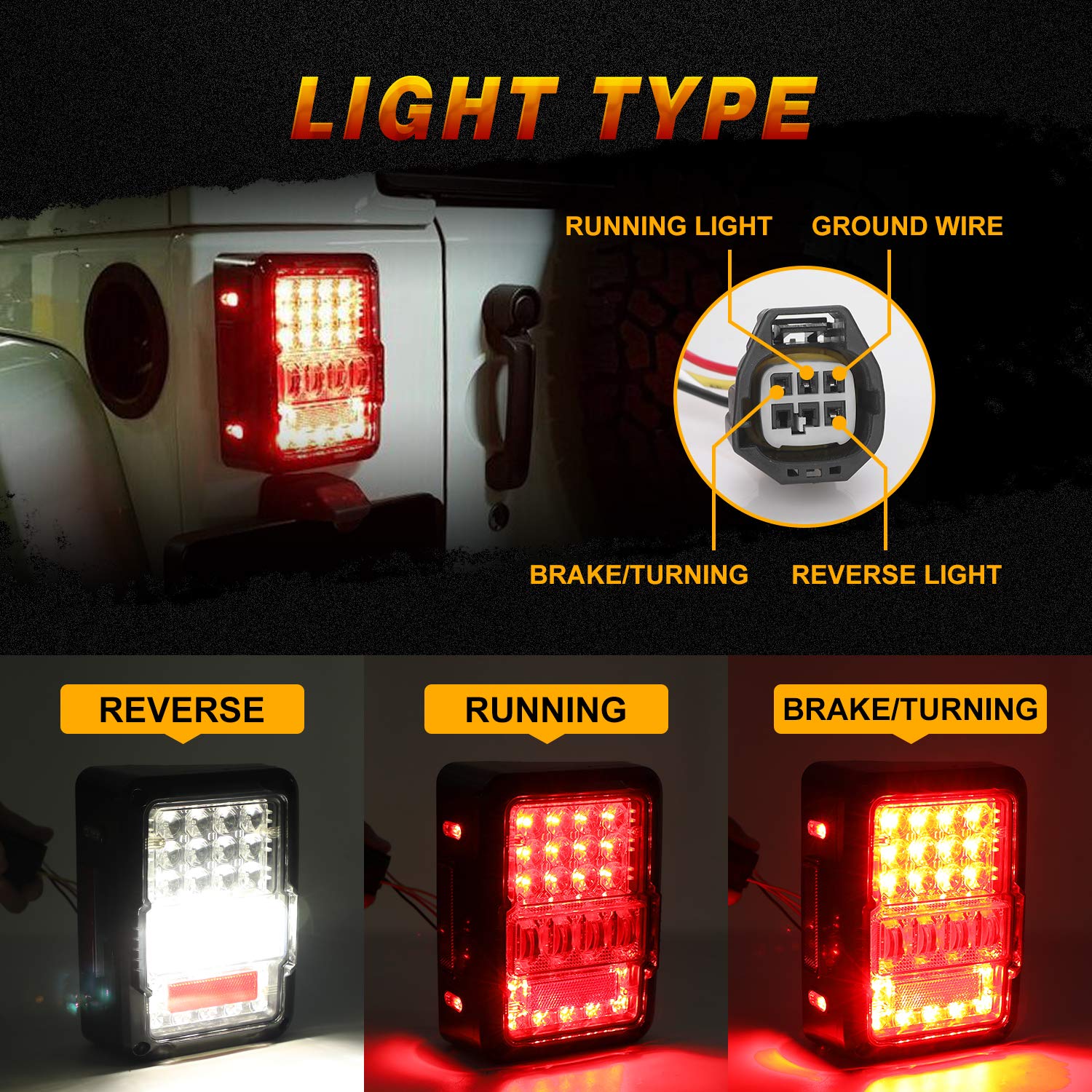Dot Approved 4D Led Tail Lights With 30W Super Bright Reverse Light Compatible With 2007-2018 Jeep Wrangler Jk Jku 2 Door / 4 Do