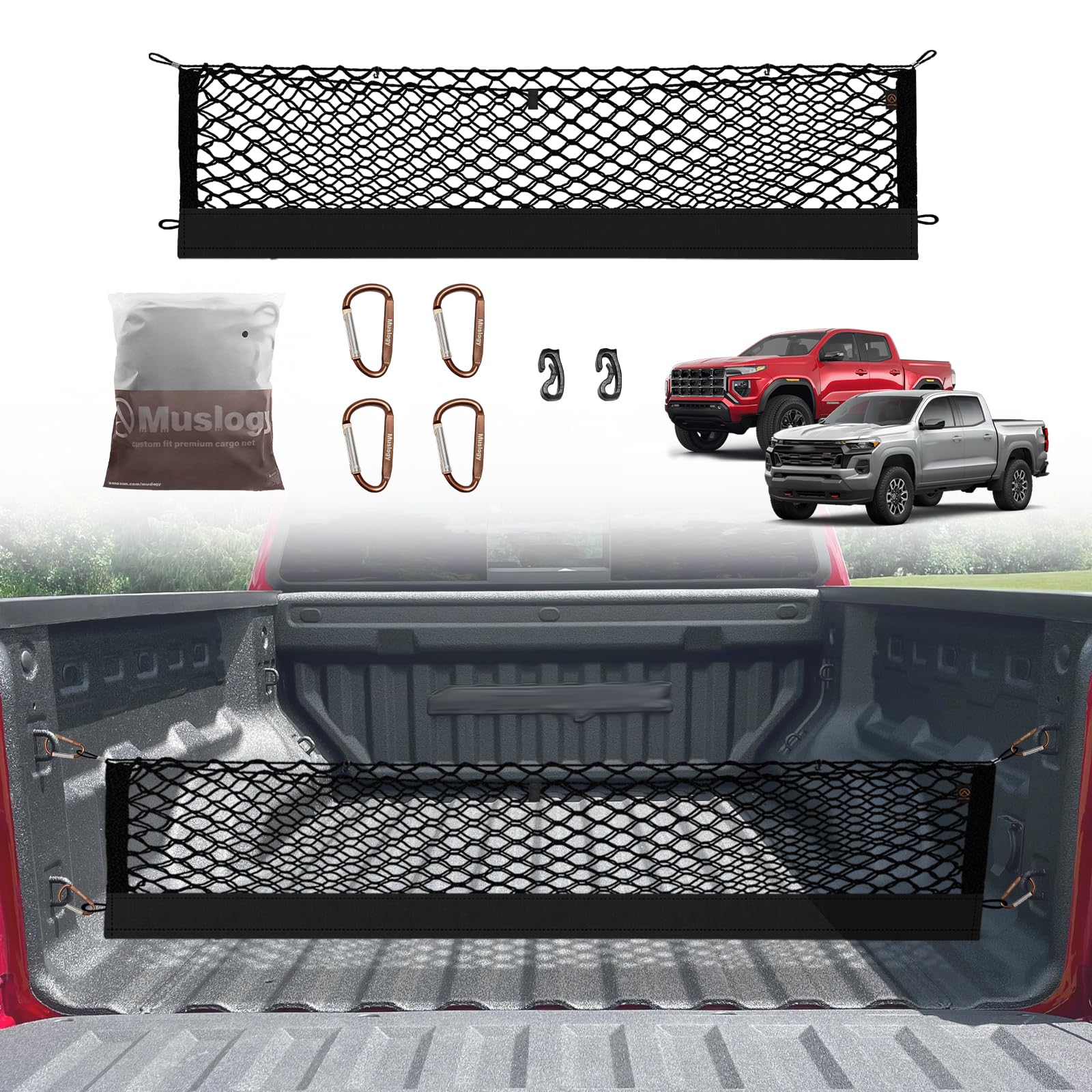Muslogy Truck Bed Cargo Net Compatible with Chevrolet Colorado & GMC Canyon 2023 2024 2025 Accessories Storage Organizer Pickup 