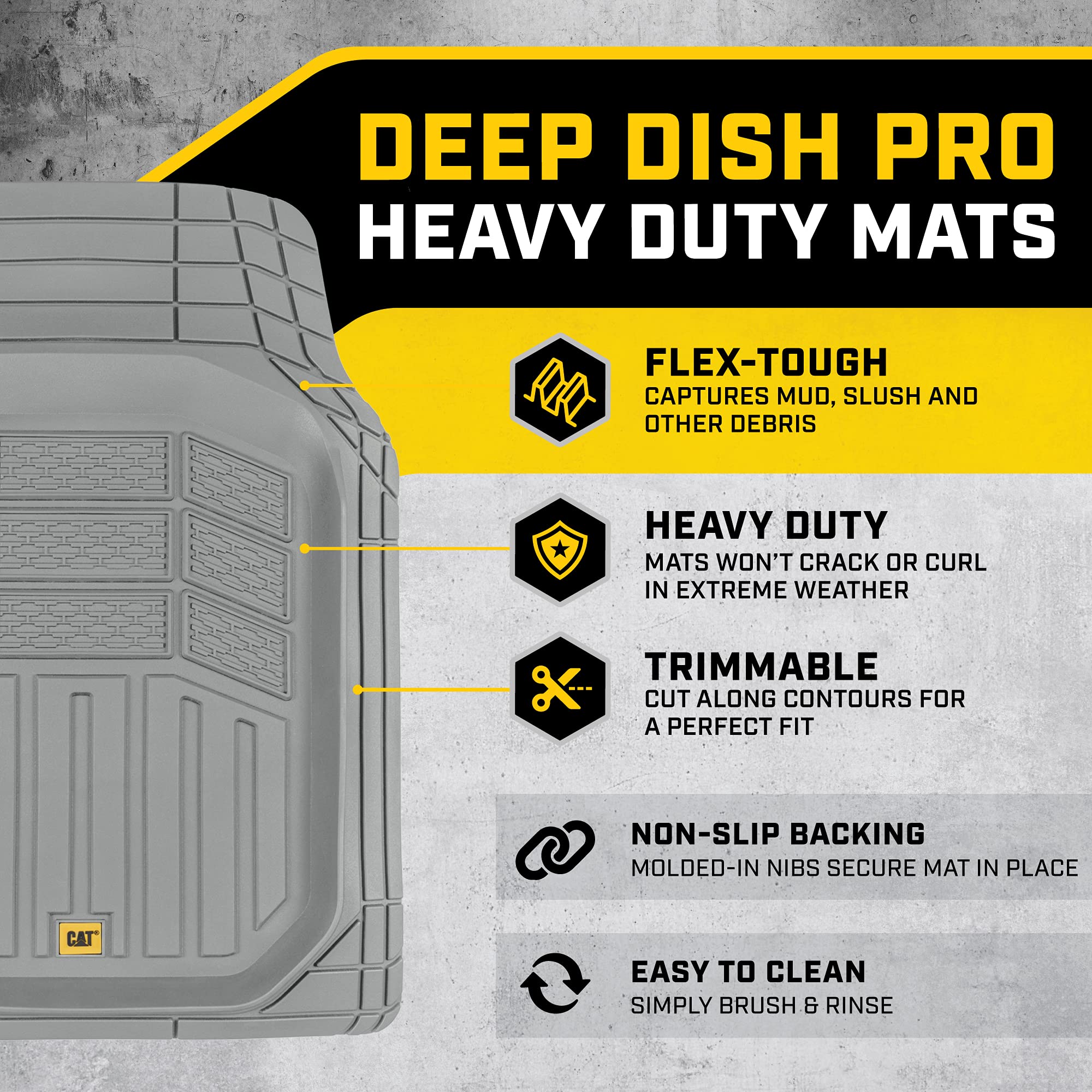 CAT Gray Car Floor Mats Full Set - Universal Heavy Duty Trim to Fit Floor Mats for Trucks - Car Mats & SUV Floor Liners for Car