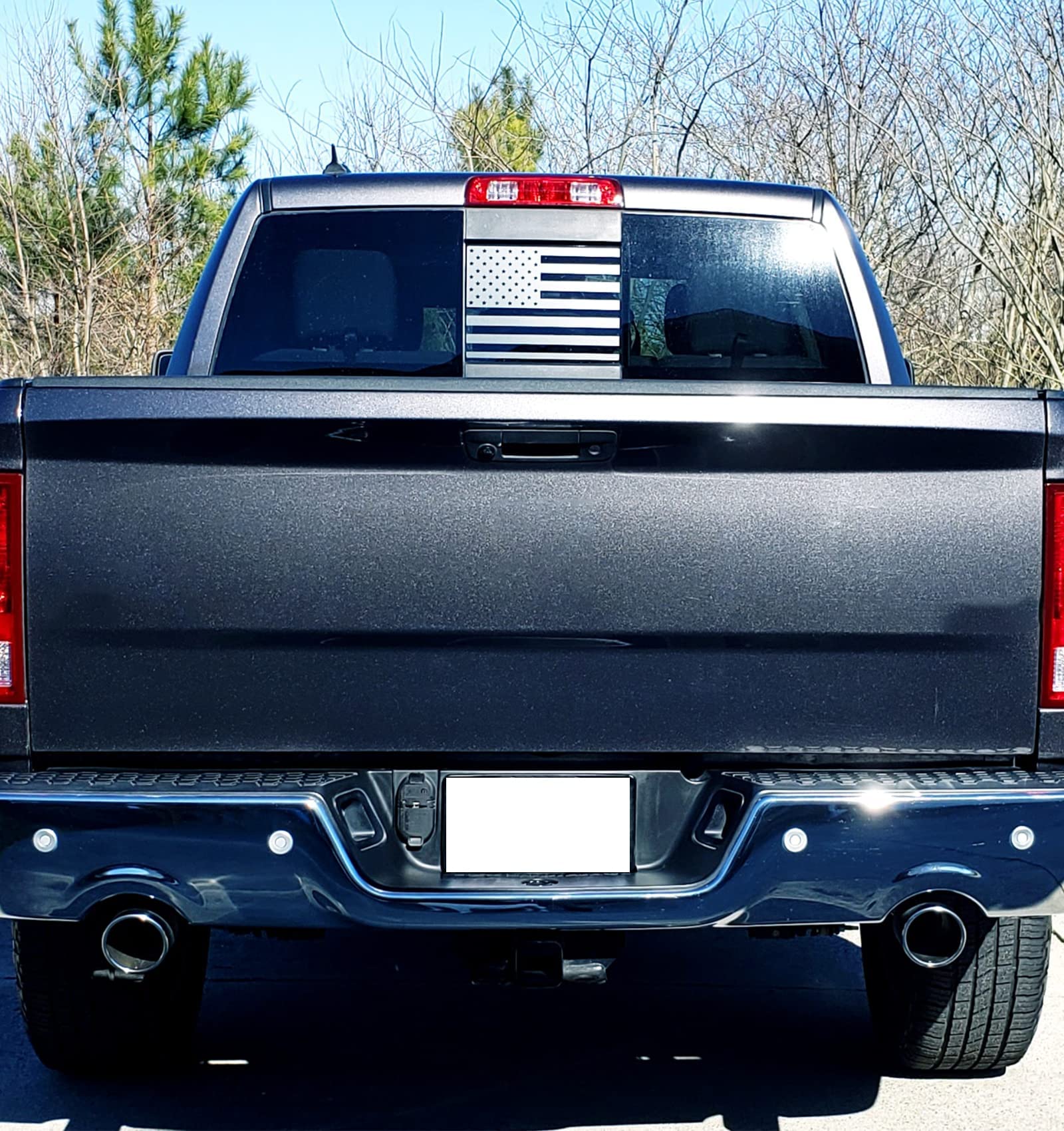Xinghe For 2019-2025 Chevy Silverado Gmc Sierra, Rear Middle Window American Flag Decals Stickers, Matte Silver American Flag De