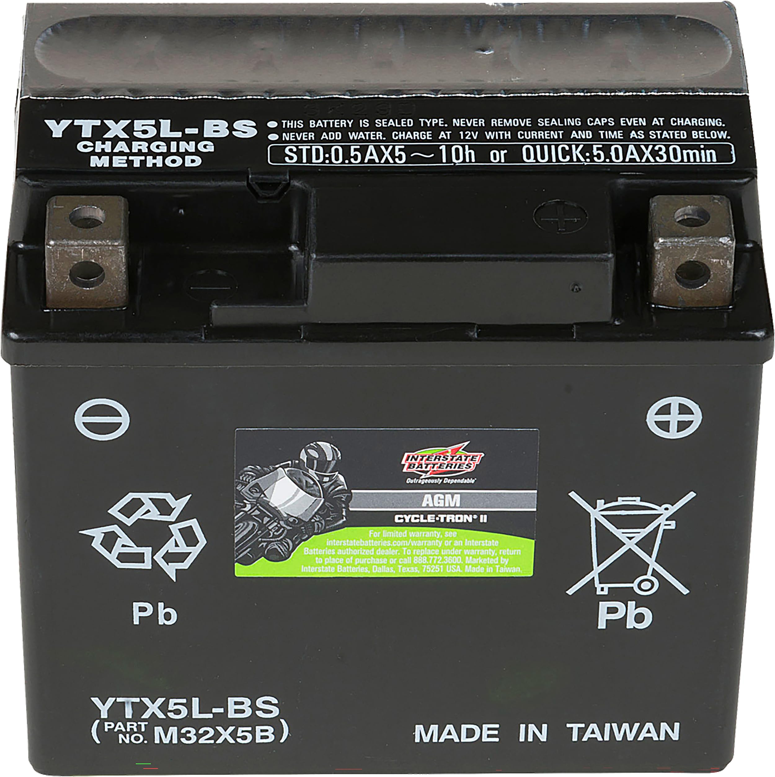 Interstate Batteries Ytx5L-Bs 12V 4Ah Powersports Battery 80Cca Agm Rechargeable Replacement For Kawasaki, Polaris, Ktm Motorcyc