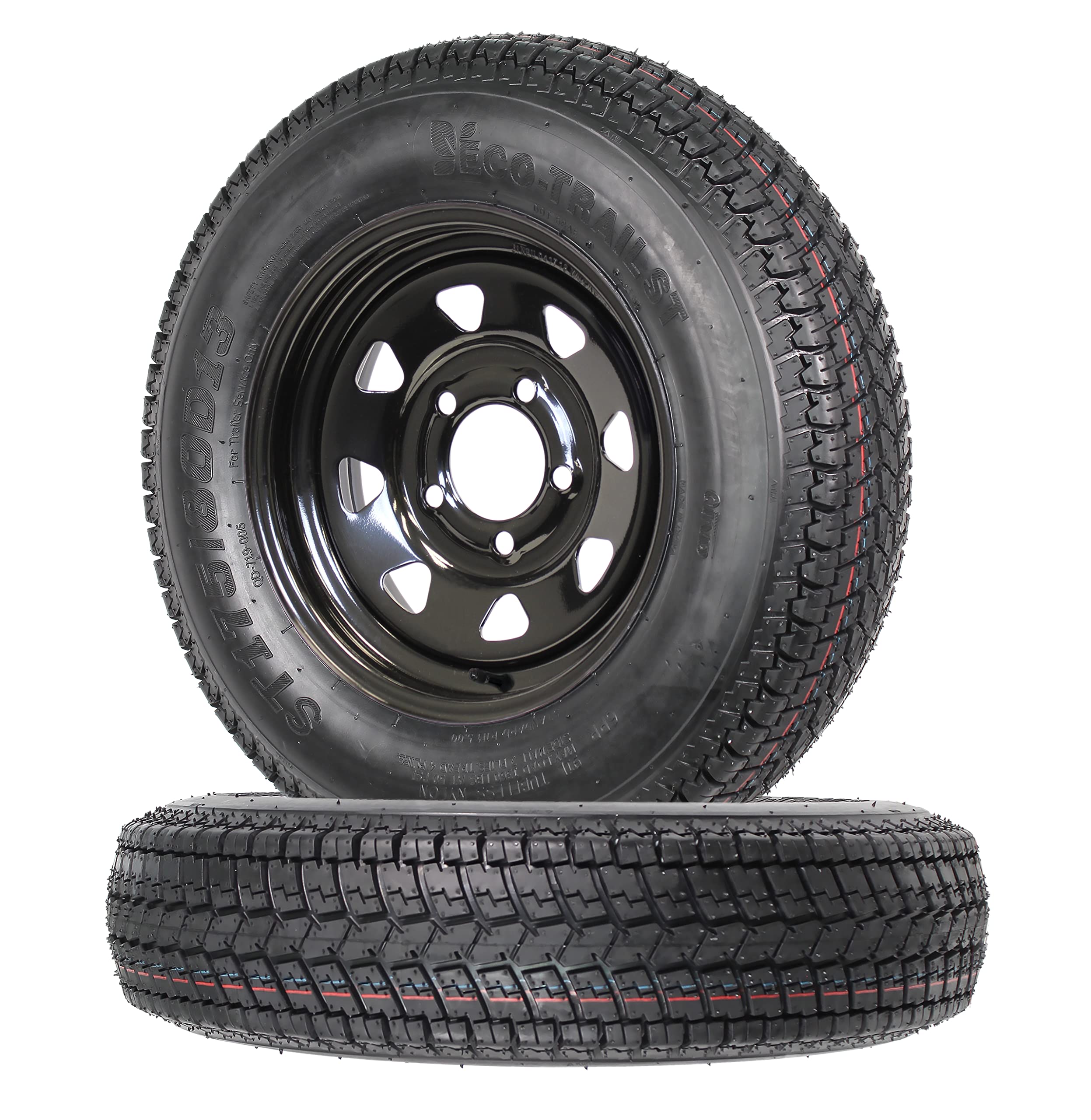 Ecustomrim 2-Pack Trailer Tire On Rim Bias Ply St175/80D13 175/80 Load Range C 5-4.5 Black Spoke Wheel - 2 Year Warranty W/Free