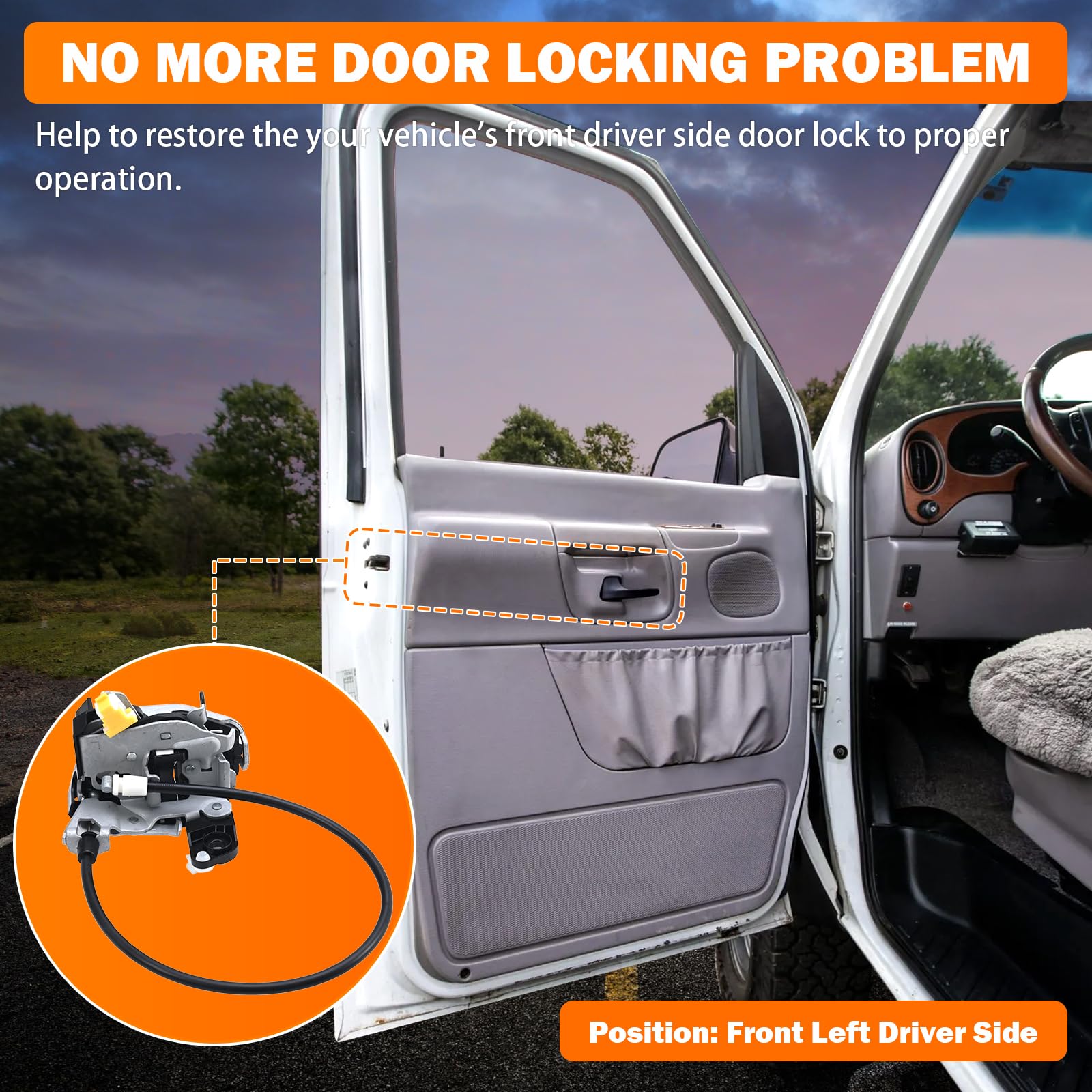 Door Lock Latch Assembly Front Left Driver Side For 1996-2019 Ford E150 E250 E350 E450 Econoline Van Replace 6C2Z-1521813-A, 6C2