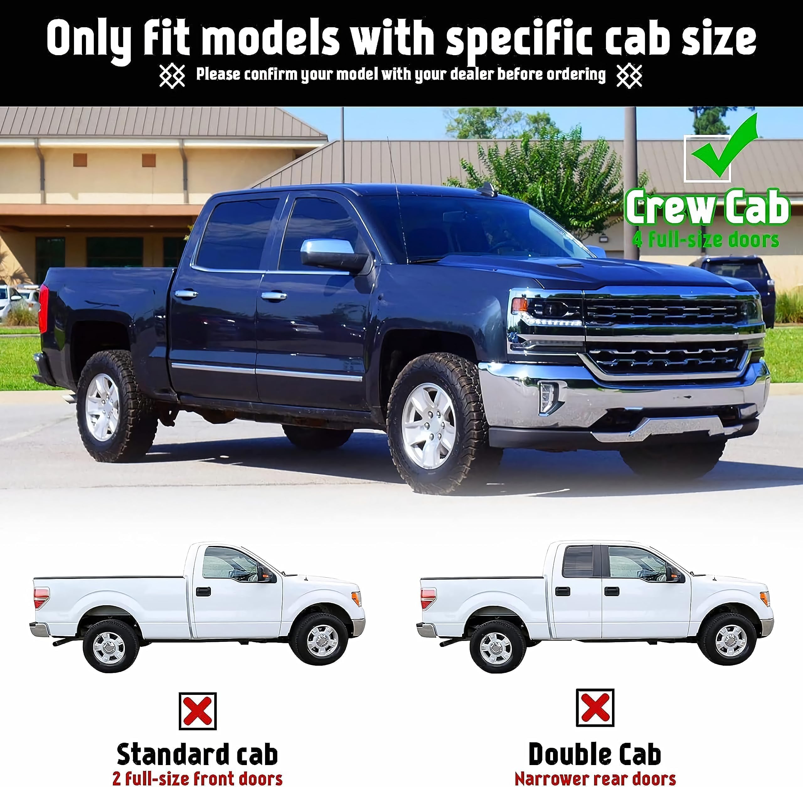 Pz 6'' Crew Cab Running Boards For 2007-2018 Chevy Silverado/Gmc Sierra 1500, 2007-2019 For 2500Hd 3500Hd Black Aluminum Alloy N