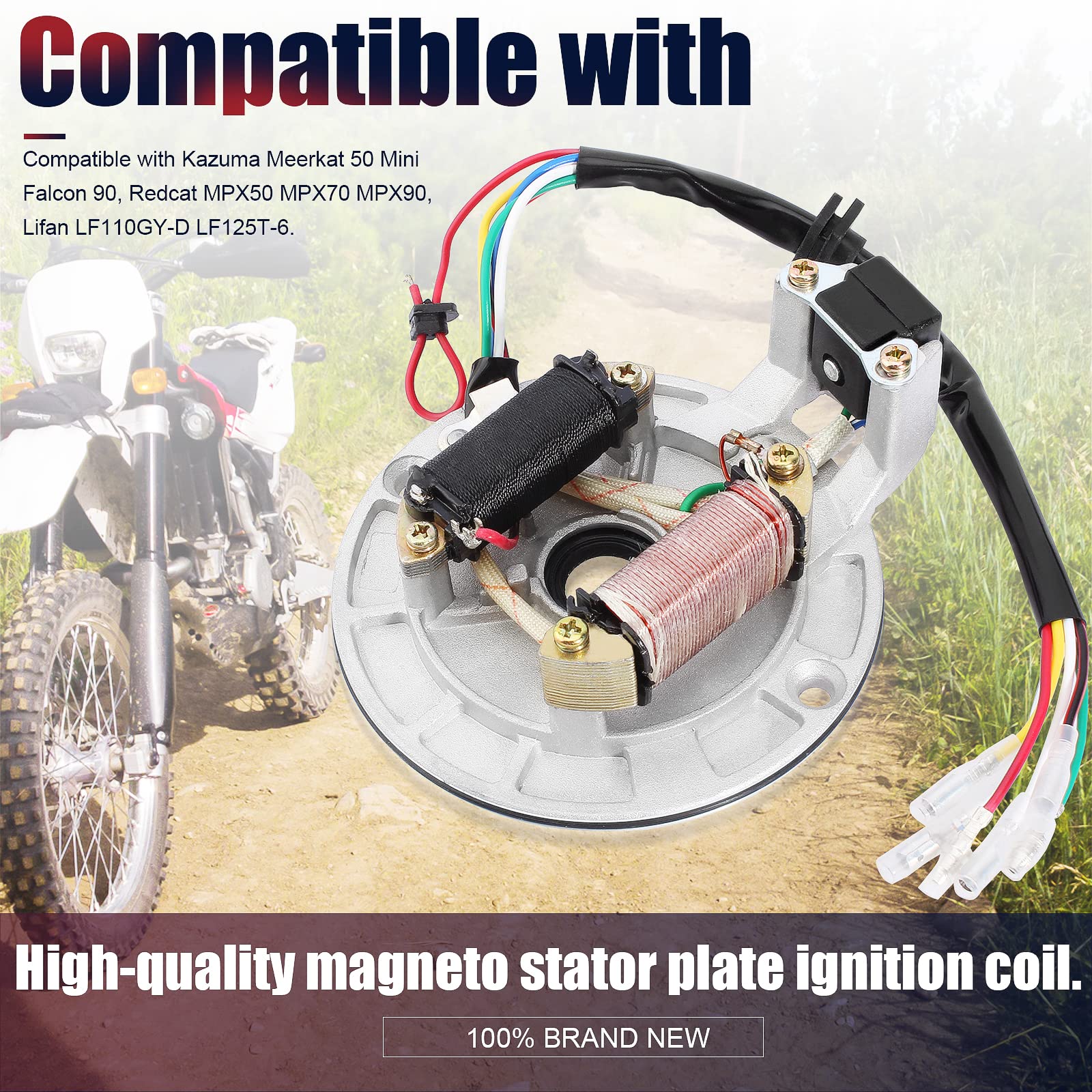 Qazaky 2 Coil Magneto Stator Plate Ignition Coil Compatible With 50Cc 70Cc 90Cc 110Cc 125Cc 140Cc Pickup Kick Start Pit Dirt Bike Atv Go Kart Quad Scooter Buggy Taotao Kazuma Baja Sdg Ssr 4 Wheeler