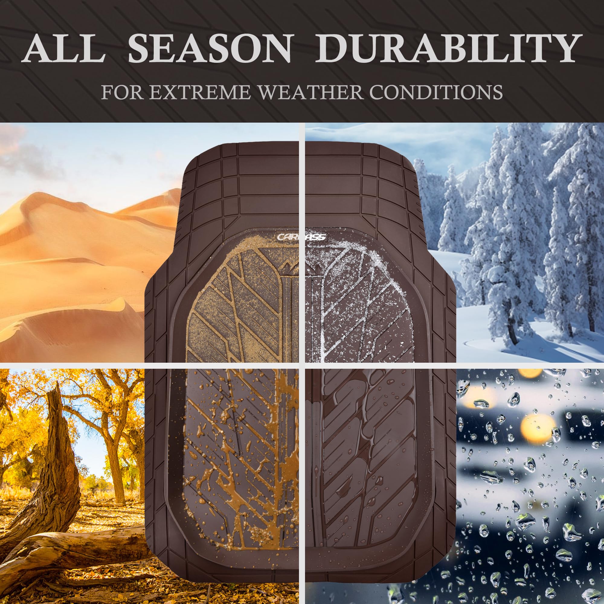 Car Pass Deepdish Floor Mats For Cars Full Set,Heavy Duty Rubber Car Mats 3-Piece,Universal Waterproof Trim-To Fit Automotive Fl