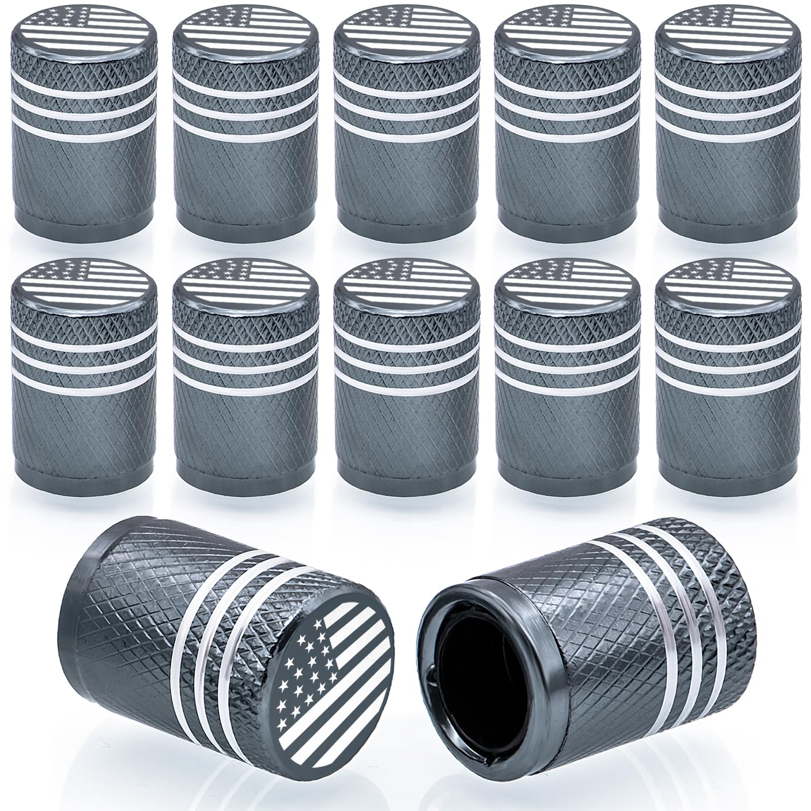 Meajoo 12Pcs Usa Flag Tire Valve Stem Caps, Aluminum Air Caps Cover, With Plastic Liner Corrosion Resistant Leak-Proof, Universa