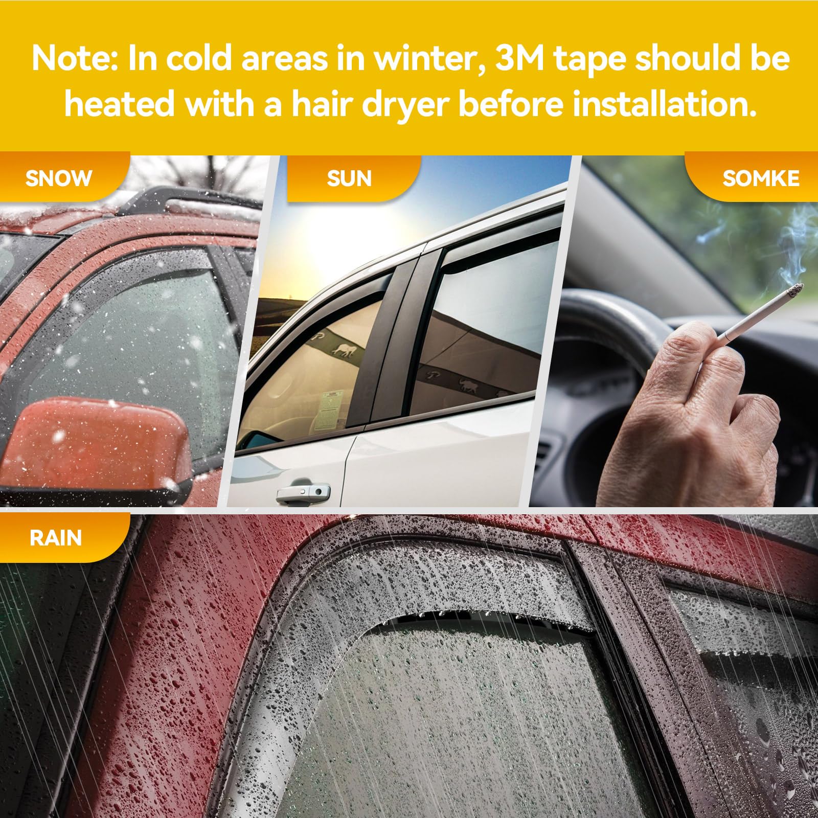 Cmvt Auto Window Visors For 2007-2018 Jeep Wrangler Jk Unlimited 4-Door, Rain Guards Shields Vent Shade Deflector Dark Smoke 08