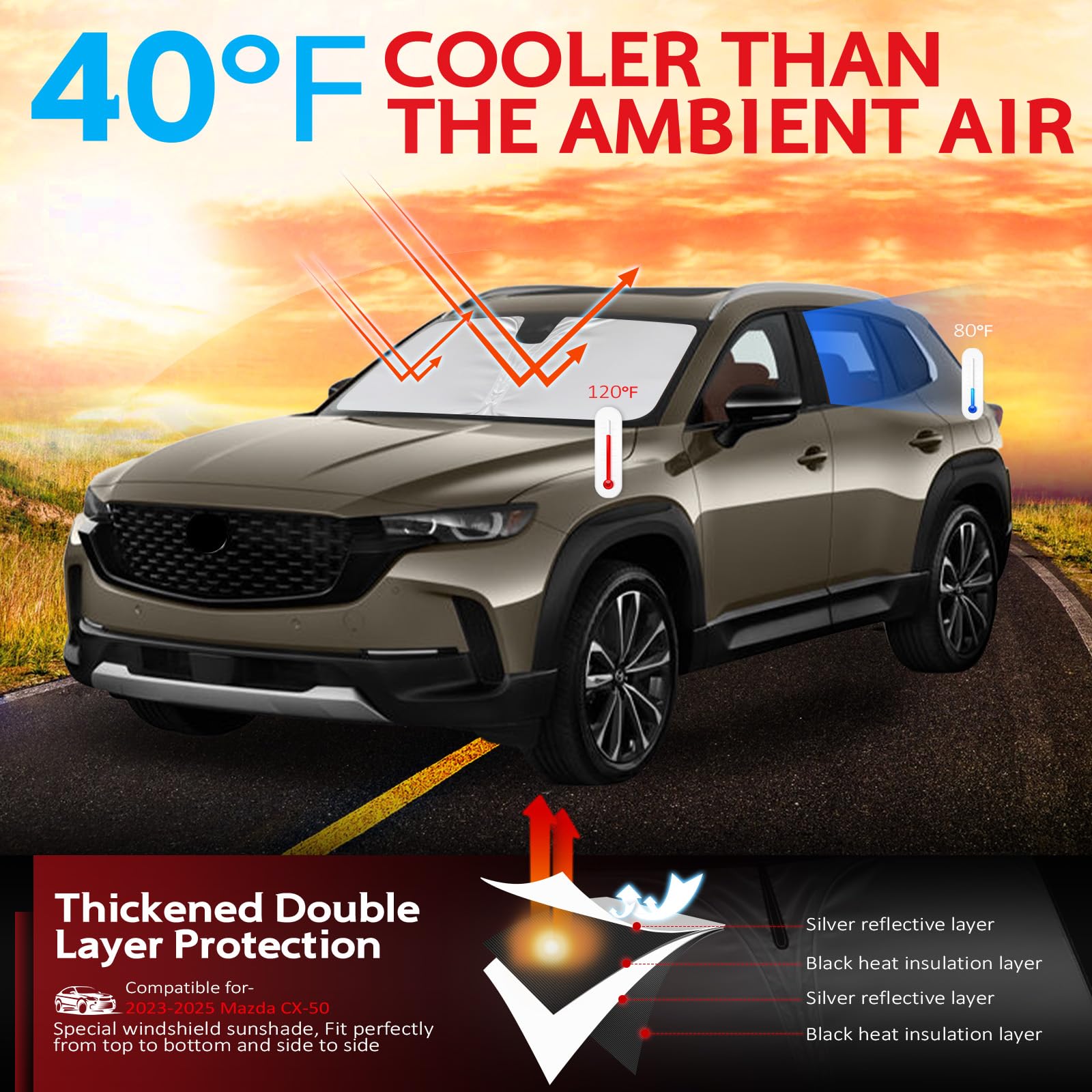 Kayzt Windshield Sun Shade For 2023-2025 Mazda Cx50 Cx-50 Foldable Sunshade Front Window Custom Fit Car Accessories