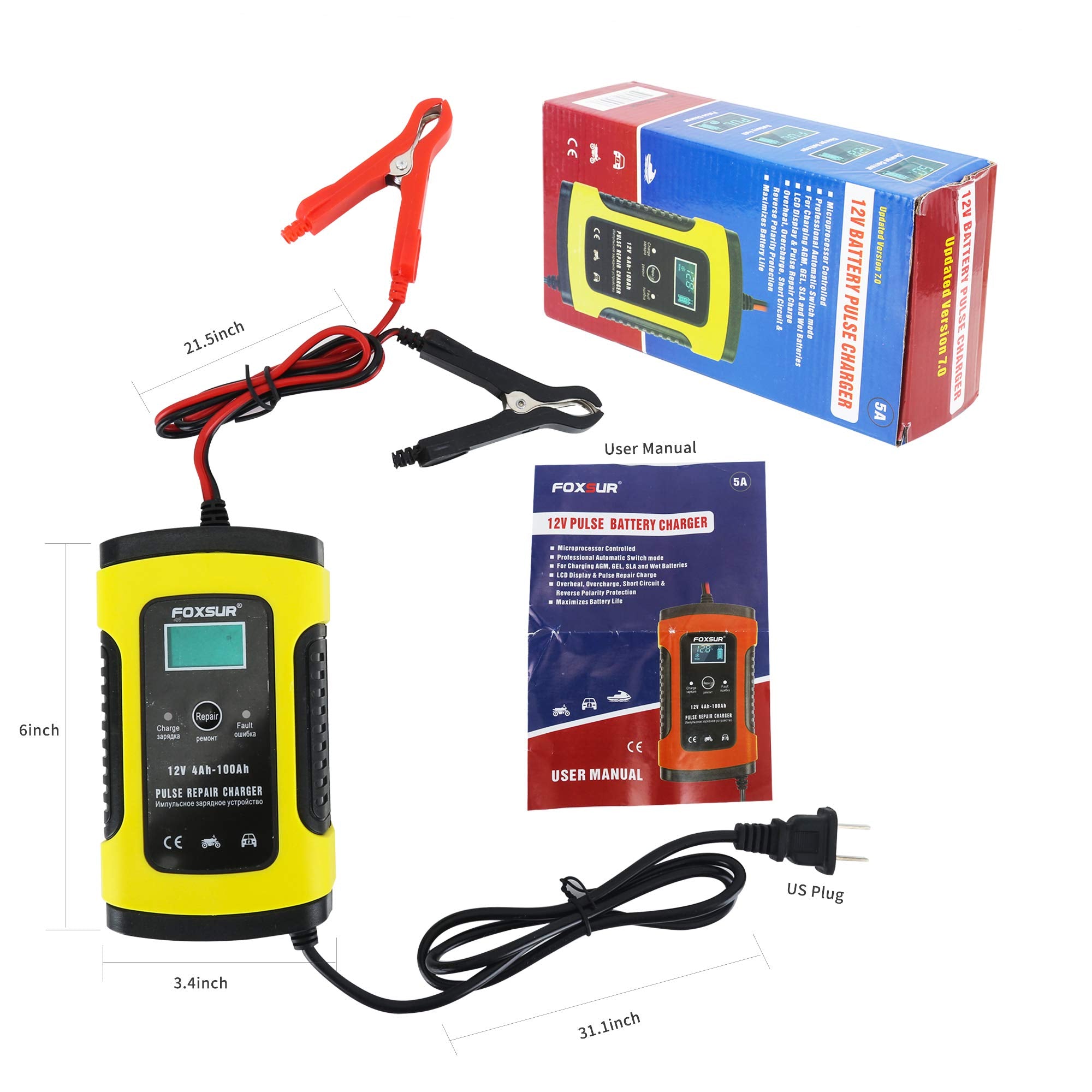 Ieik 12V 5 Amp Automotive Smart Battery Charger Maintainer For Car, Motorcycle, Rv, Suv, Lawn Mower, Boat, Rv, Suv, Atv And More