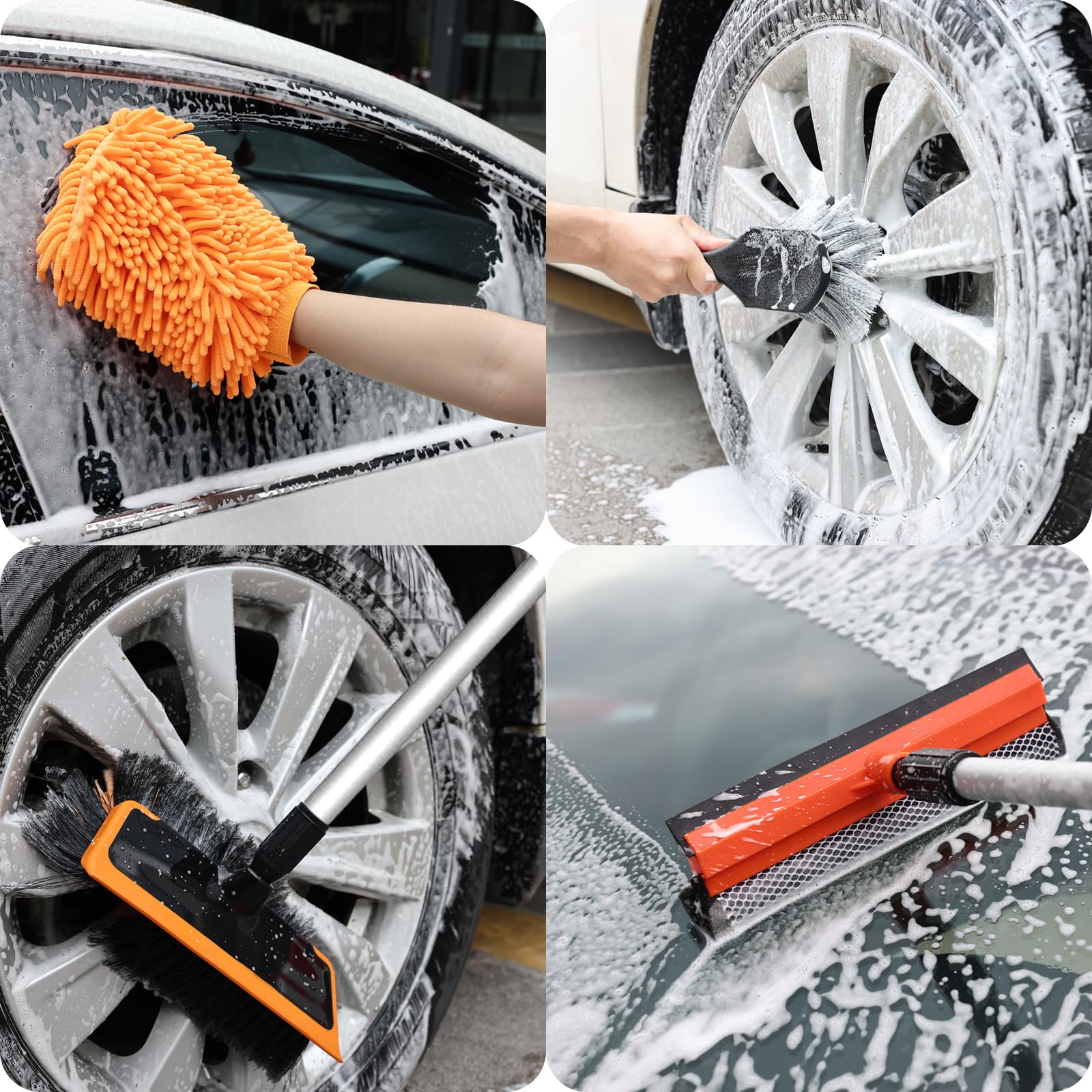 Wontolf 62'' Car Wash Brush With Long Handle, Scratch-Free Soft Bristles Sturdy Car Wash Mop, Complete Cleaning Brush Kit Wash M