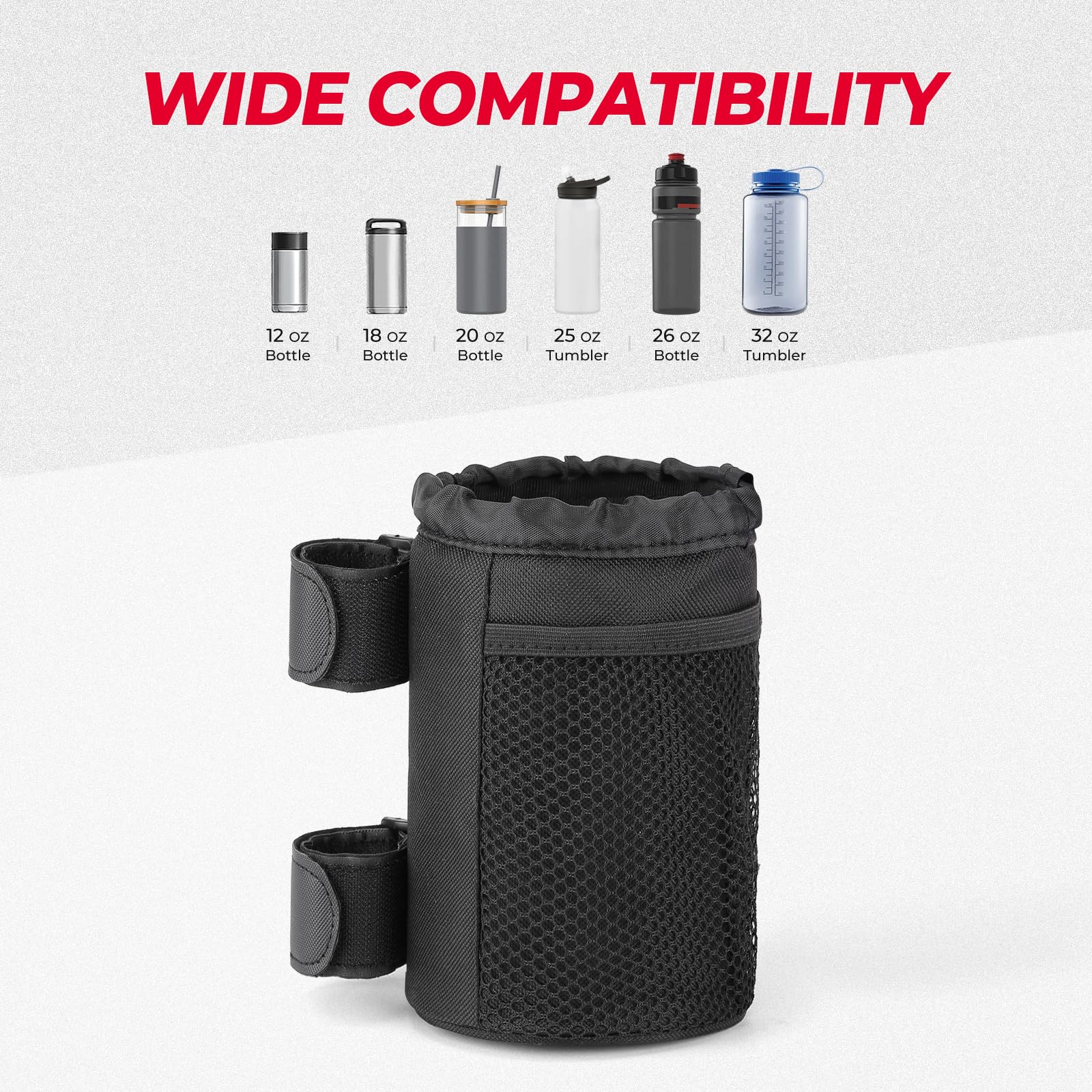 Kemimoto Utv Roll Bar Drink Cup Holder With Mesh Pocket Adjustable Water Bottle Holder Universal Compatible With 1.5'' To 2'' Ro