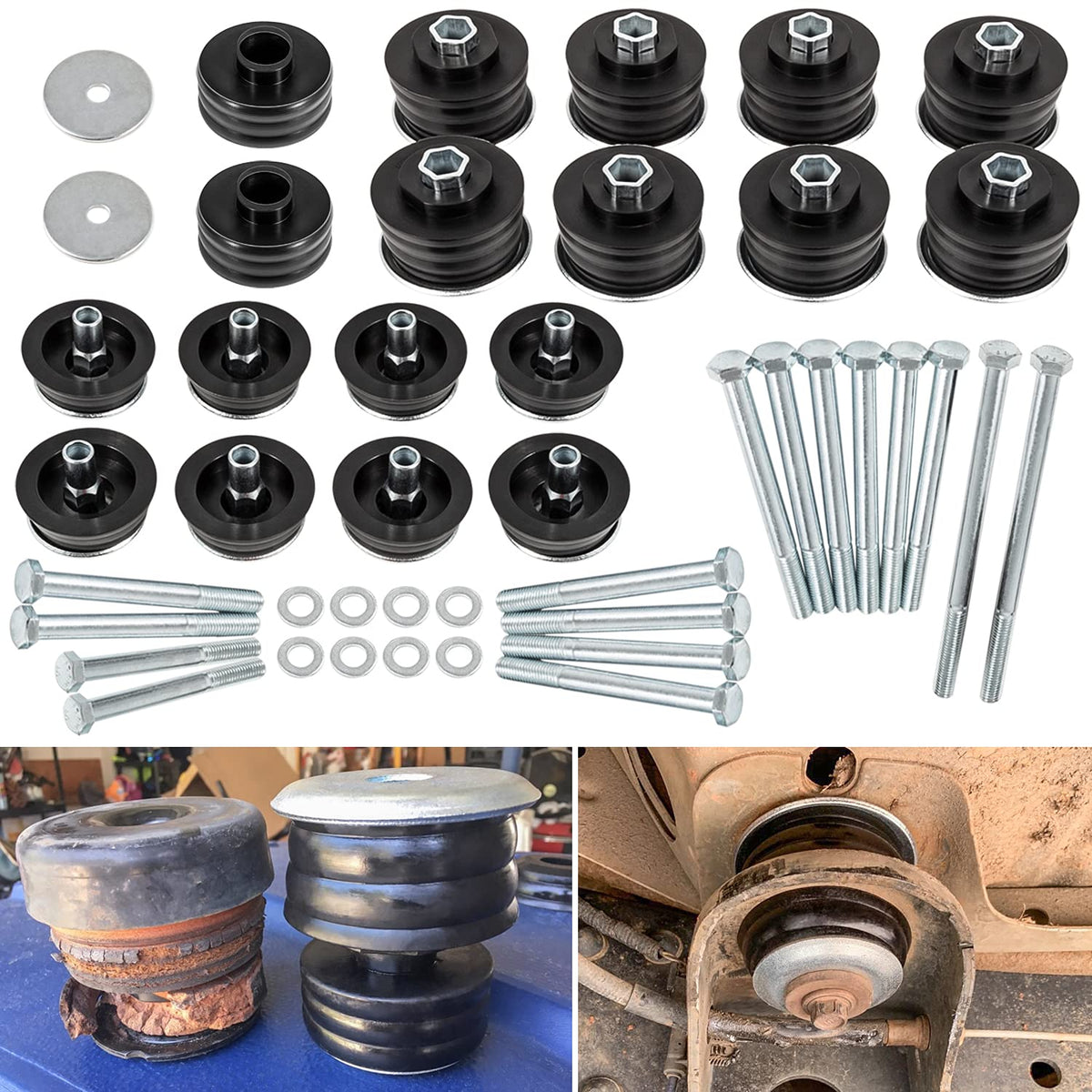 Kf04060Bk Body Mount Bushing Kit For Ford F250 F350 Super Duty 2008-2016 2Wd 4Wd Polyurethane Body Cab Mounts & Steel Sleeves & Hardware (Black)
