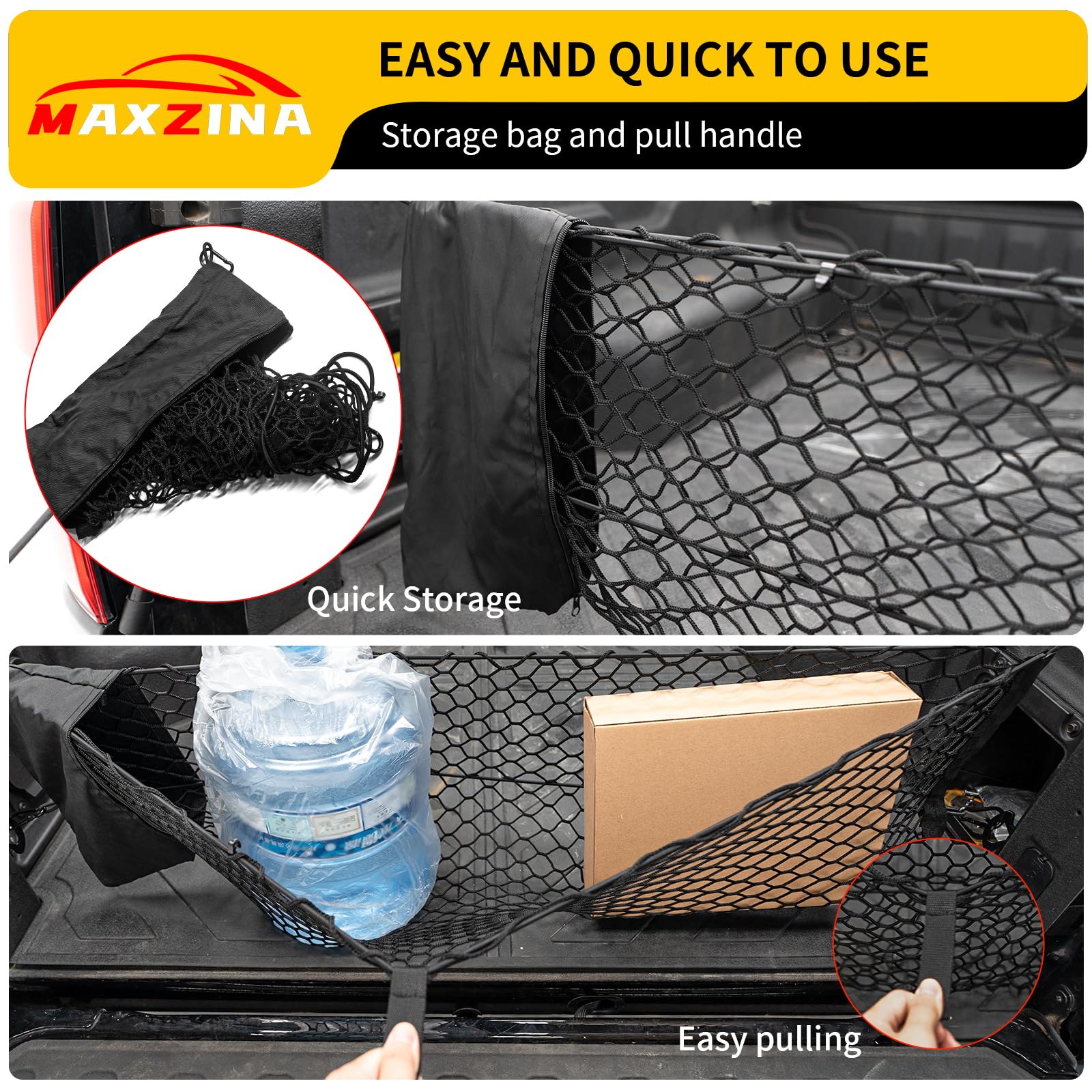 Maxzina Cargo Net Compatible With 2022-2025 Ford Maverick Truck Bed Cargo Net With Storage Bag 3.28'  1.15' Double Layer Envelop