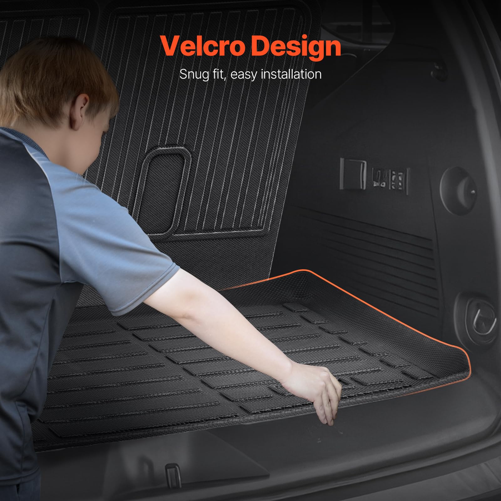 VEVOR Cargo Mats Compatible Tahoe & GMC Yukon 2021-2024, Custom Fit TPE Cargo Liner Set for SUVs, Trunk and Rear Back Seat Prote