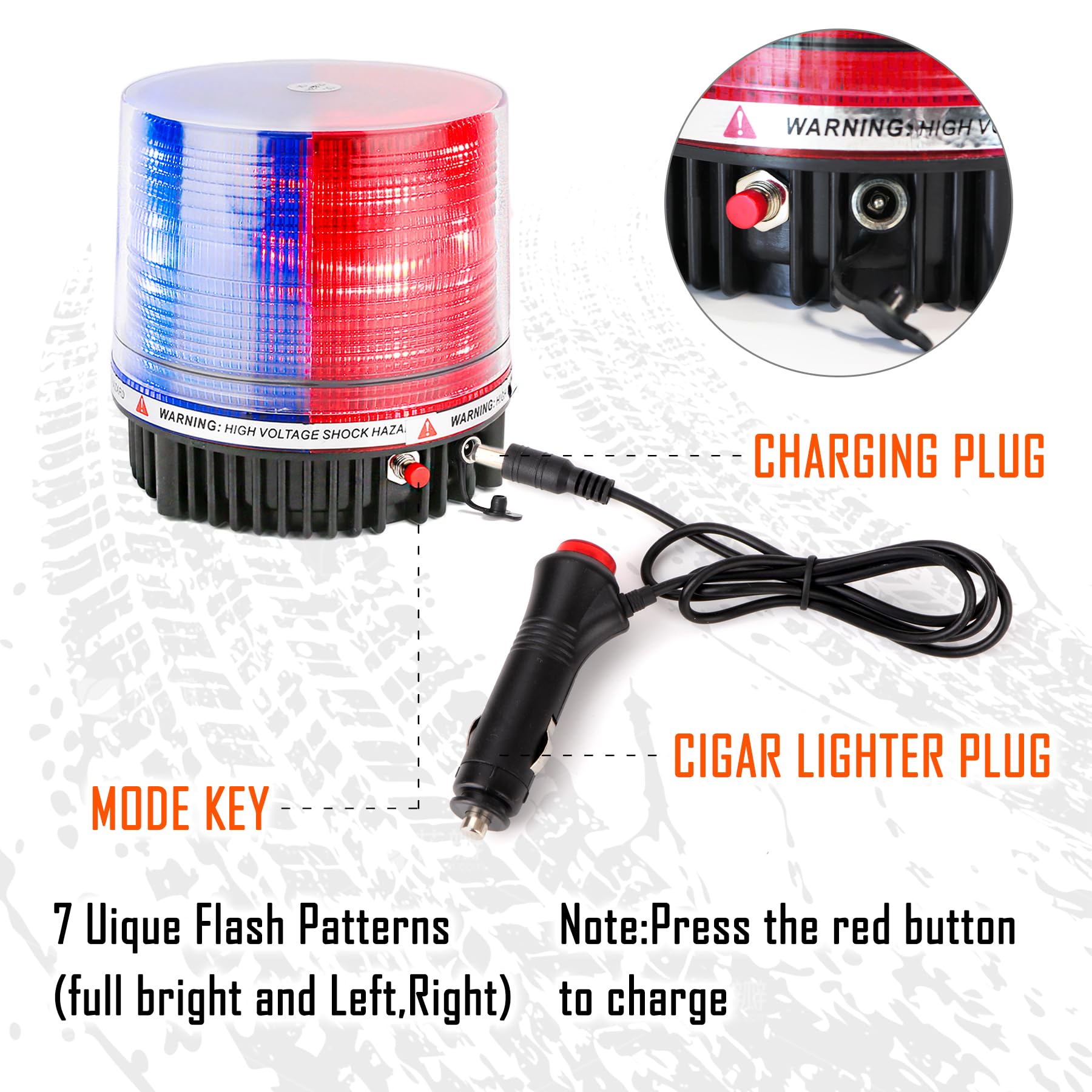 LE-JX Wireless Rotating Beacon Light - Red/Blue 18 LED, Metal, Rechargeable, Magnetic Base, Model US04-2213
