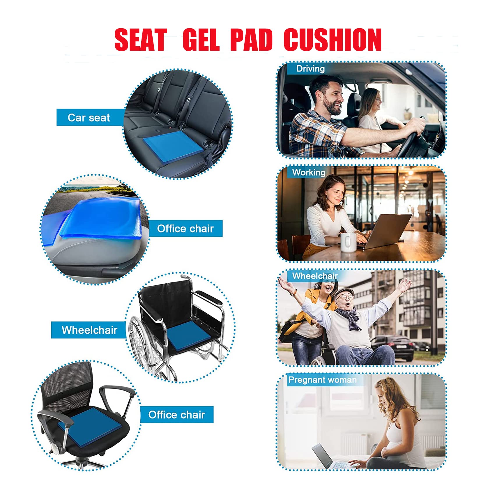 Lisylineauto Motorcycle Seat Gel Pad Shock Absorption Mats Reduce Fatigue Comfortable Soft Cooling Fabric Cushion Diy Seat Pad Car Seat Driver Office Chair Seat Cushion(20 X 20 X 2Cm)